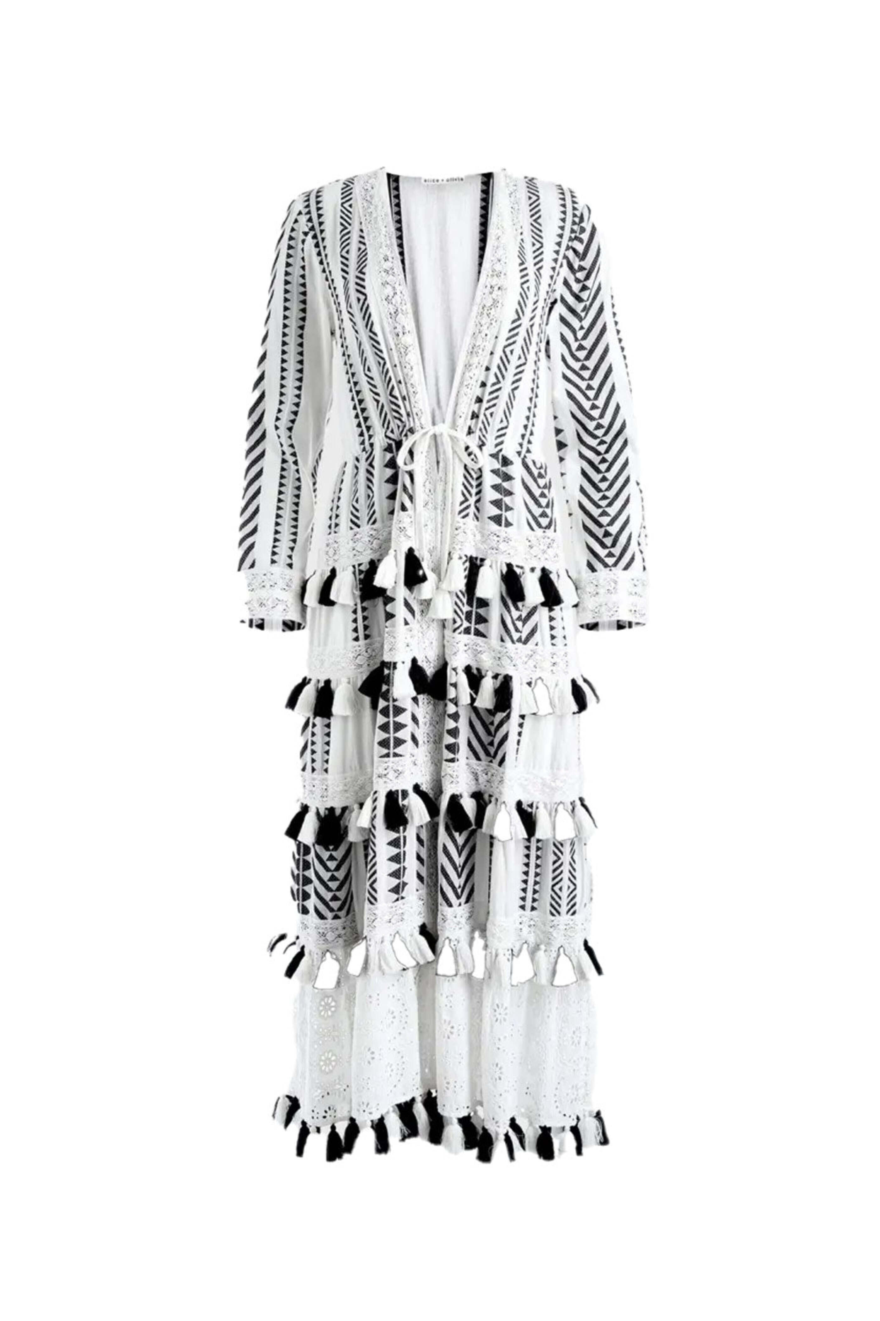 Alice & Olivia - Ecru And Black Talia Tiered Tassel Kimono