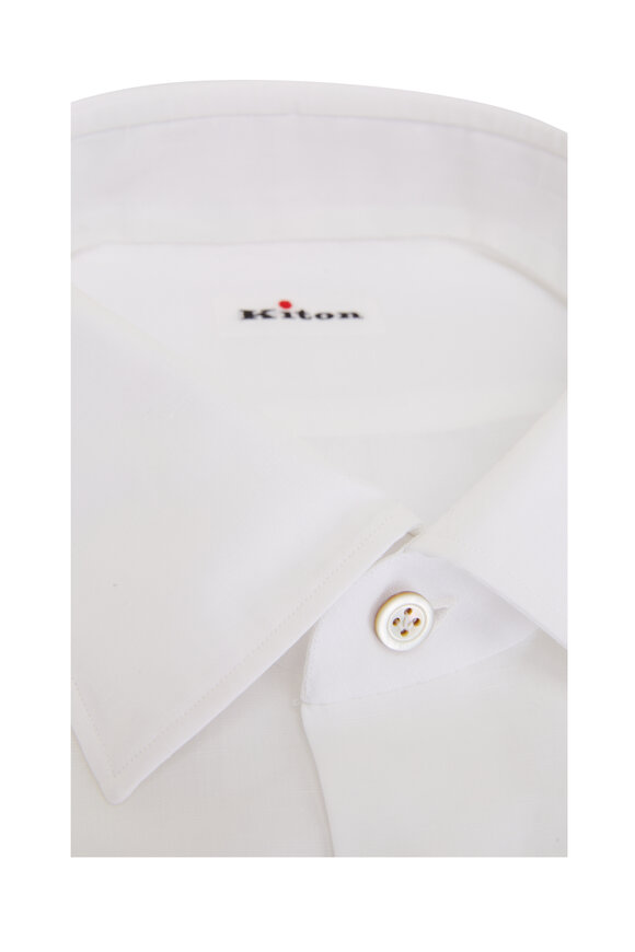 Kiton - White Cotton & Linen Dress Shirt