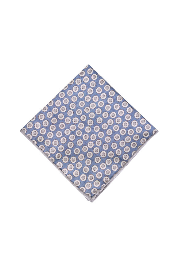 Brunello Cucinelli Light Blue & Gray Medallion Silk Pocket Square - view 1
