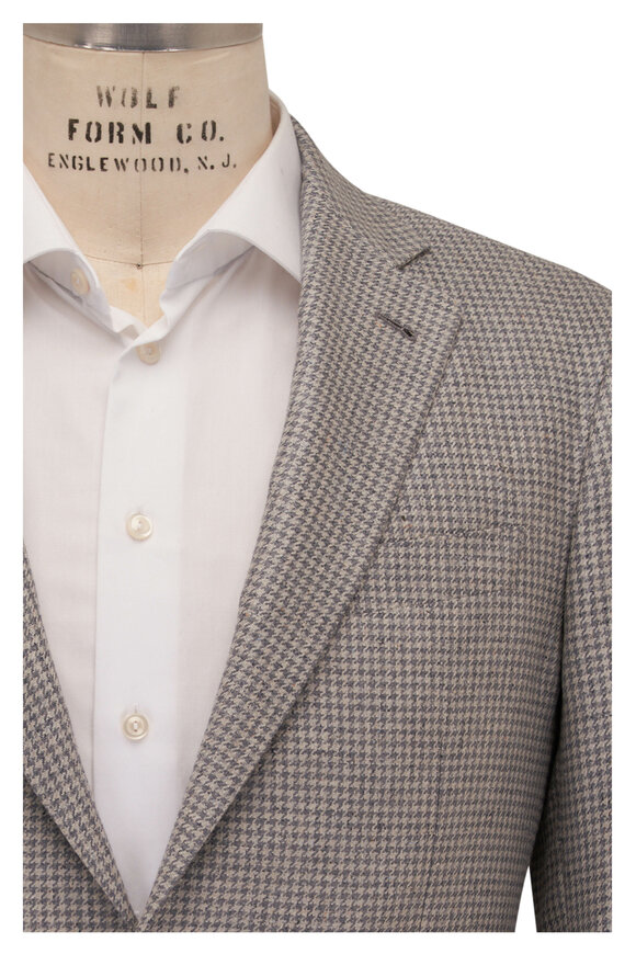 Canali Kei Silver Houndstooth Silk Sportcoat 