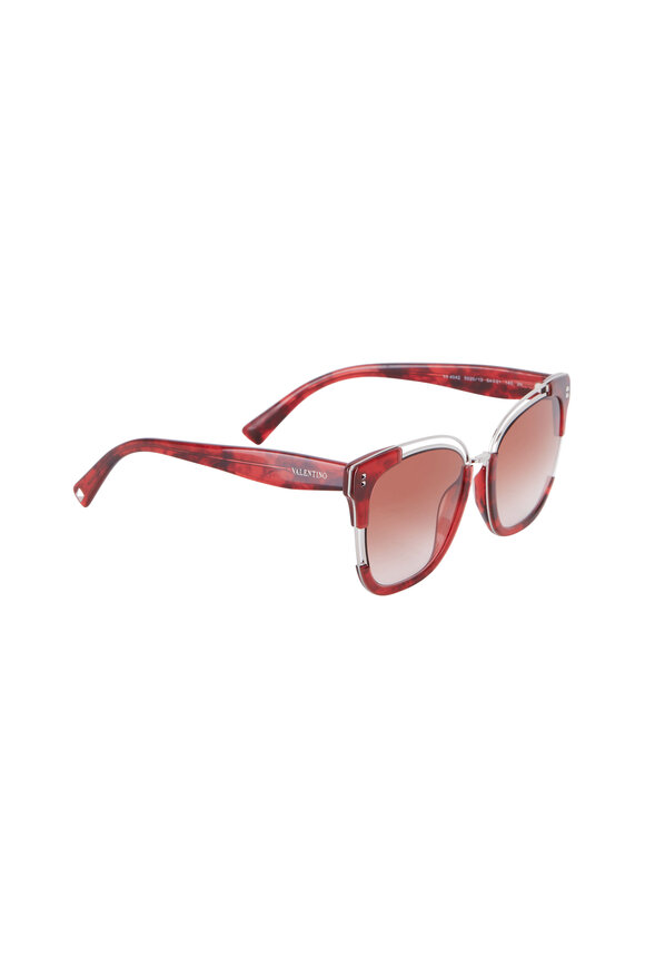 Valentino - Red Havana Square Sunglasses