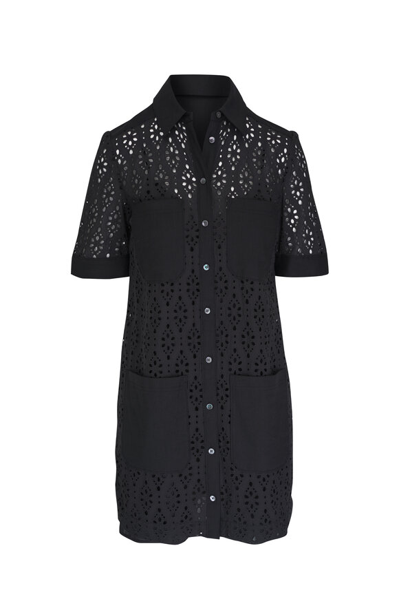 Veronica Beard Rafeala Black Cotton Eyelet Shirtdress 