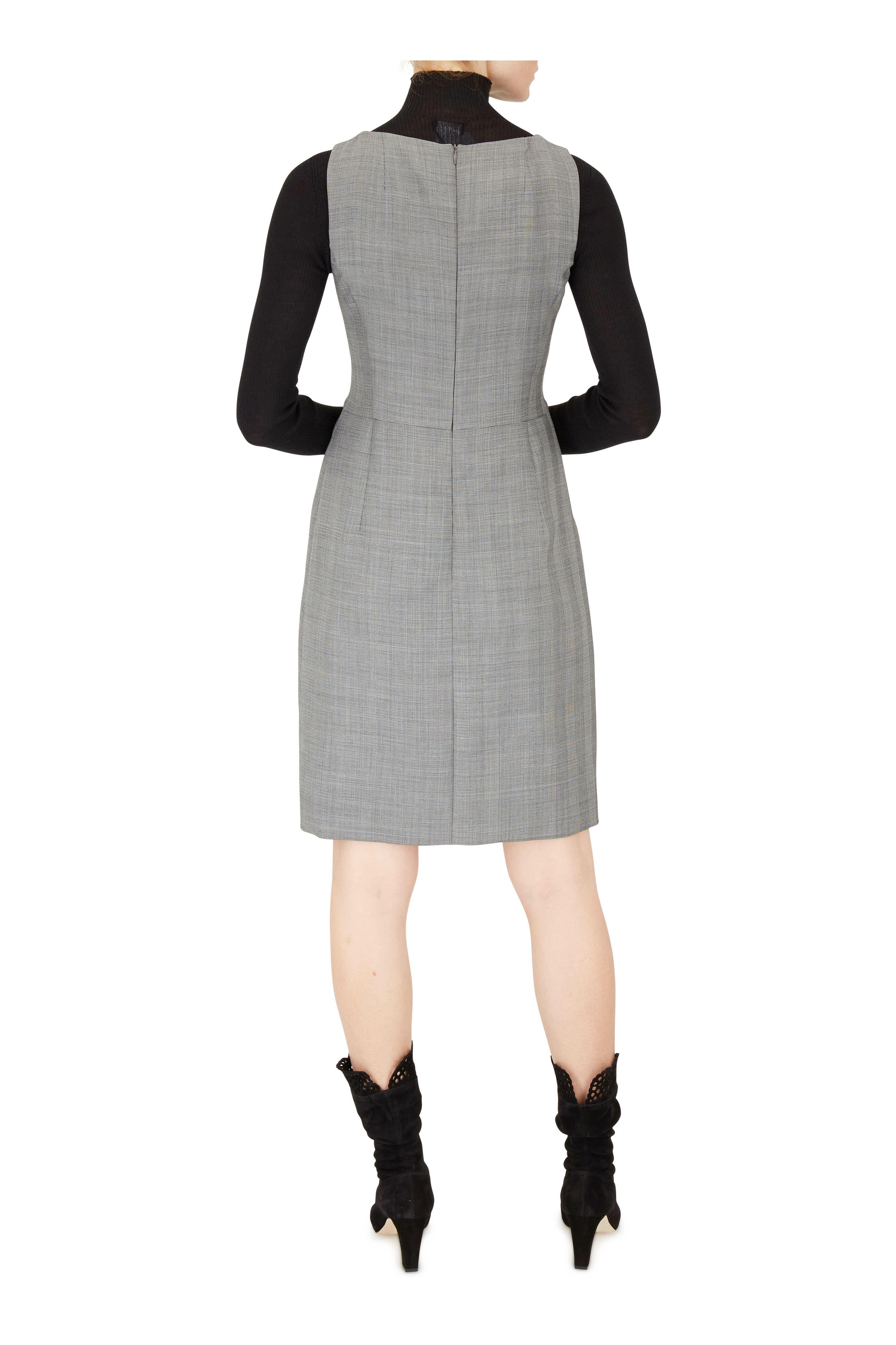 Akris - Black & Swan Glen Plaid Sleeveless Dress