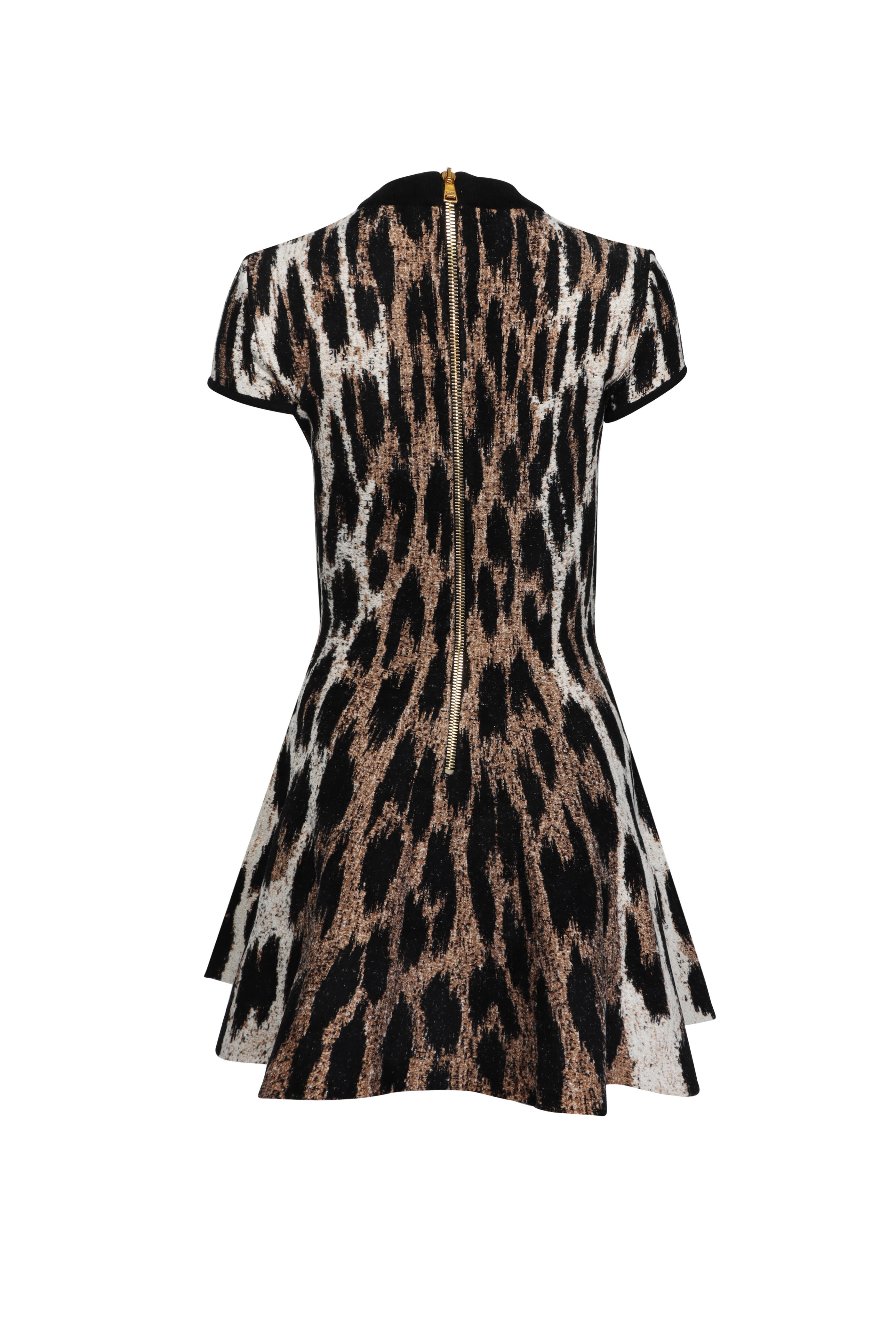 Balmain - Beige & Black Leopard Jacquard Mini Dress