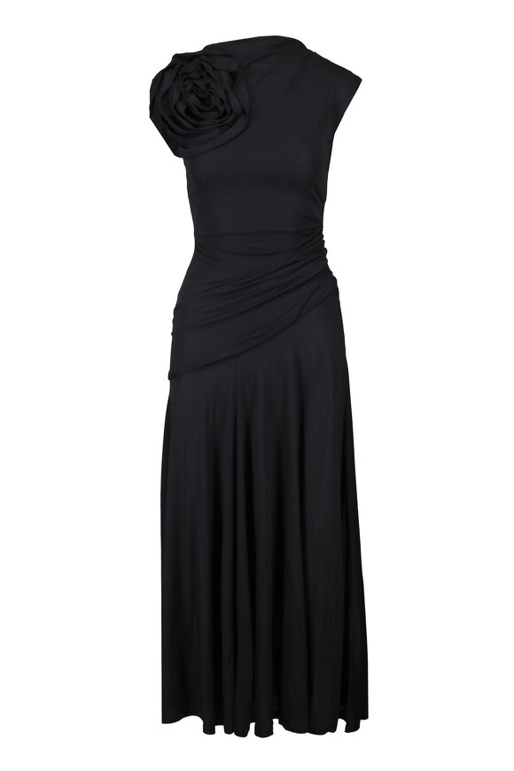Ulla Johnson Daphne Black Rosette Midi Dress - view 1
