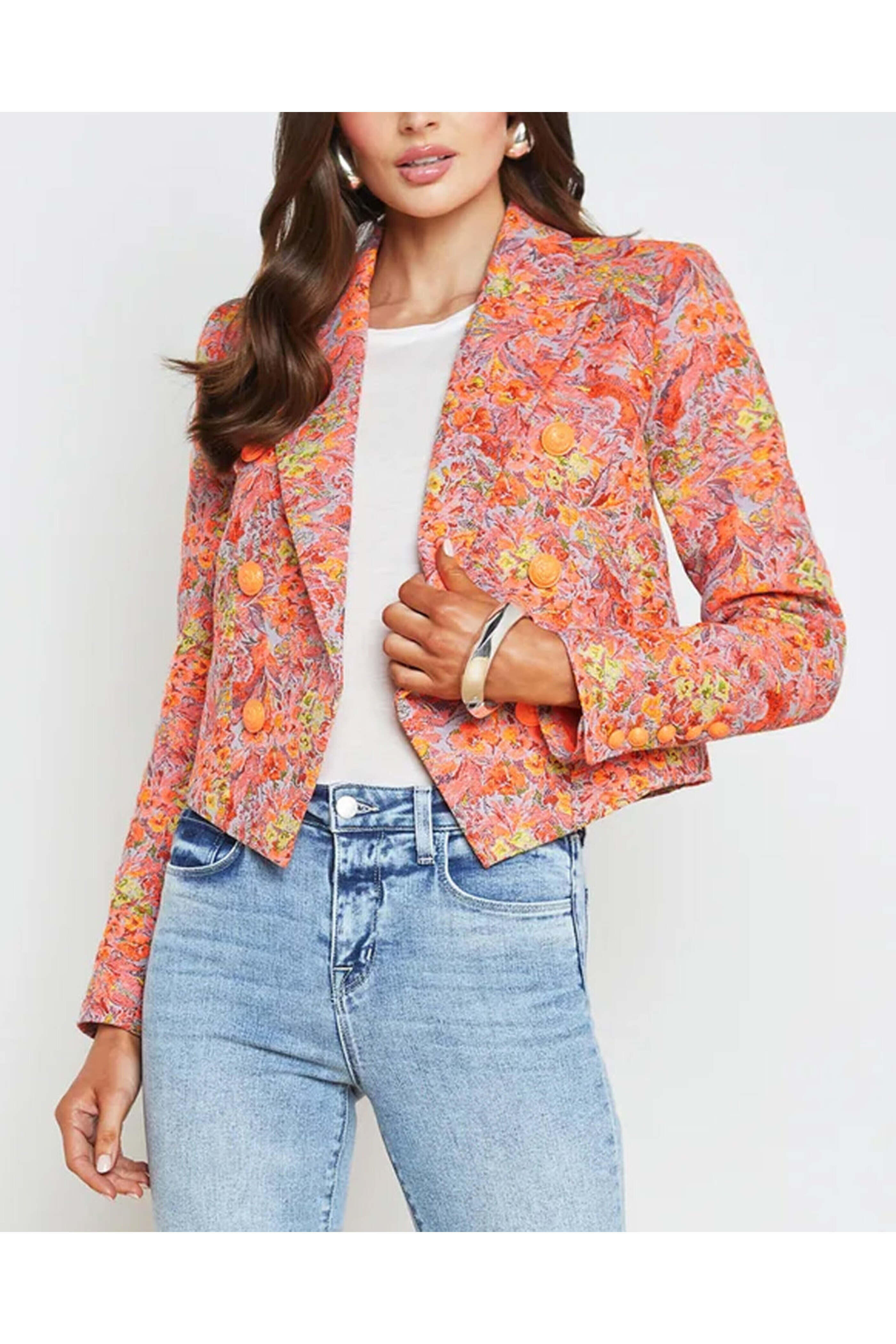 L'Agence - Orange Floral Lila Boxy Blazer