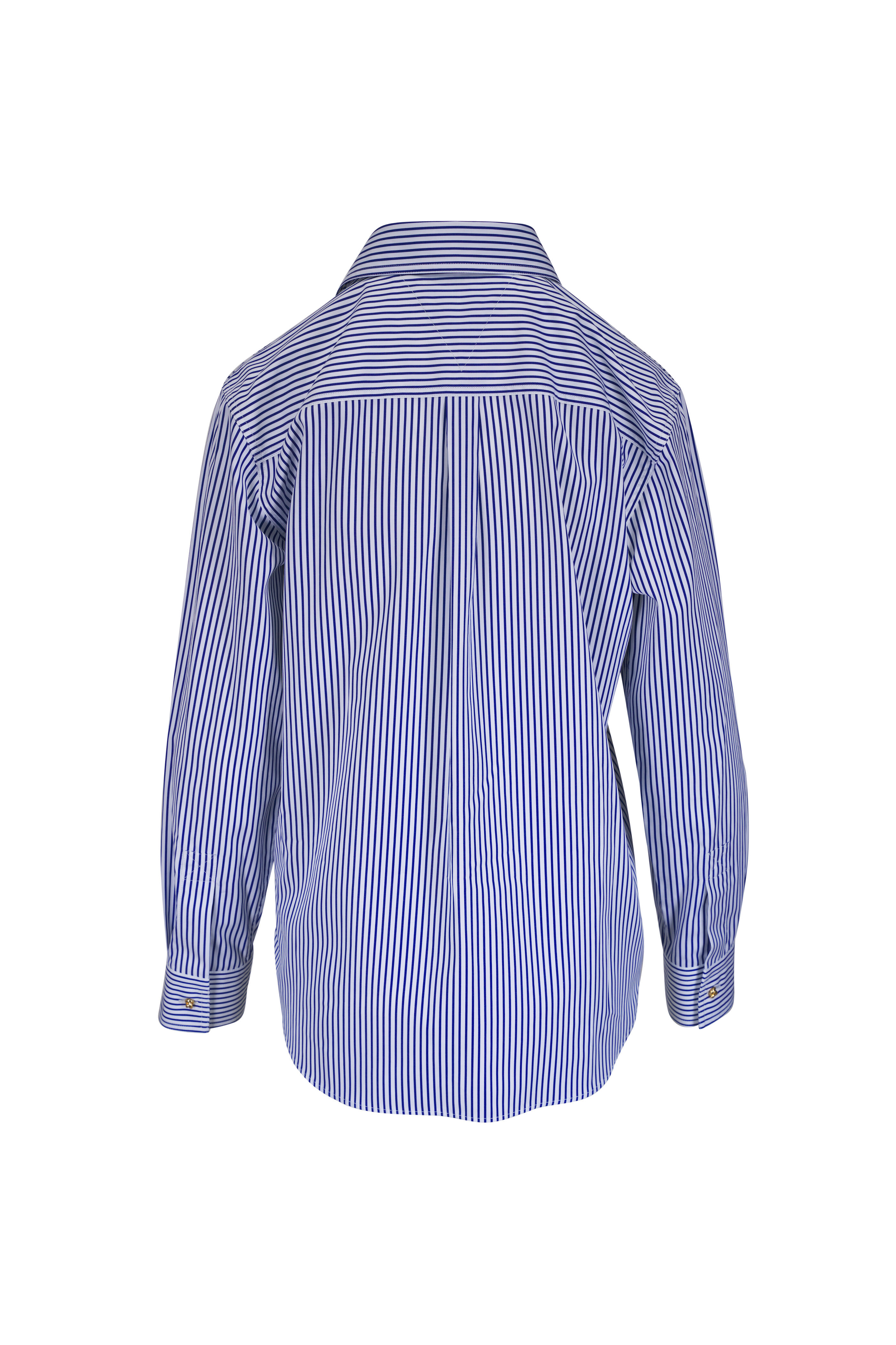 Bottega Veneta - White & Navy Pinstripe Cotton Poplin Shirt