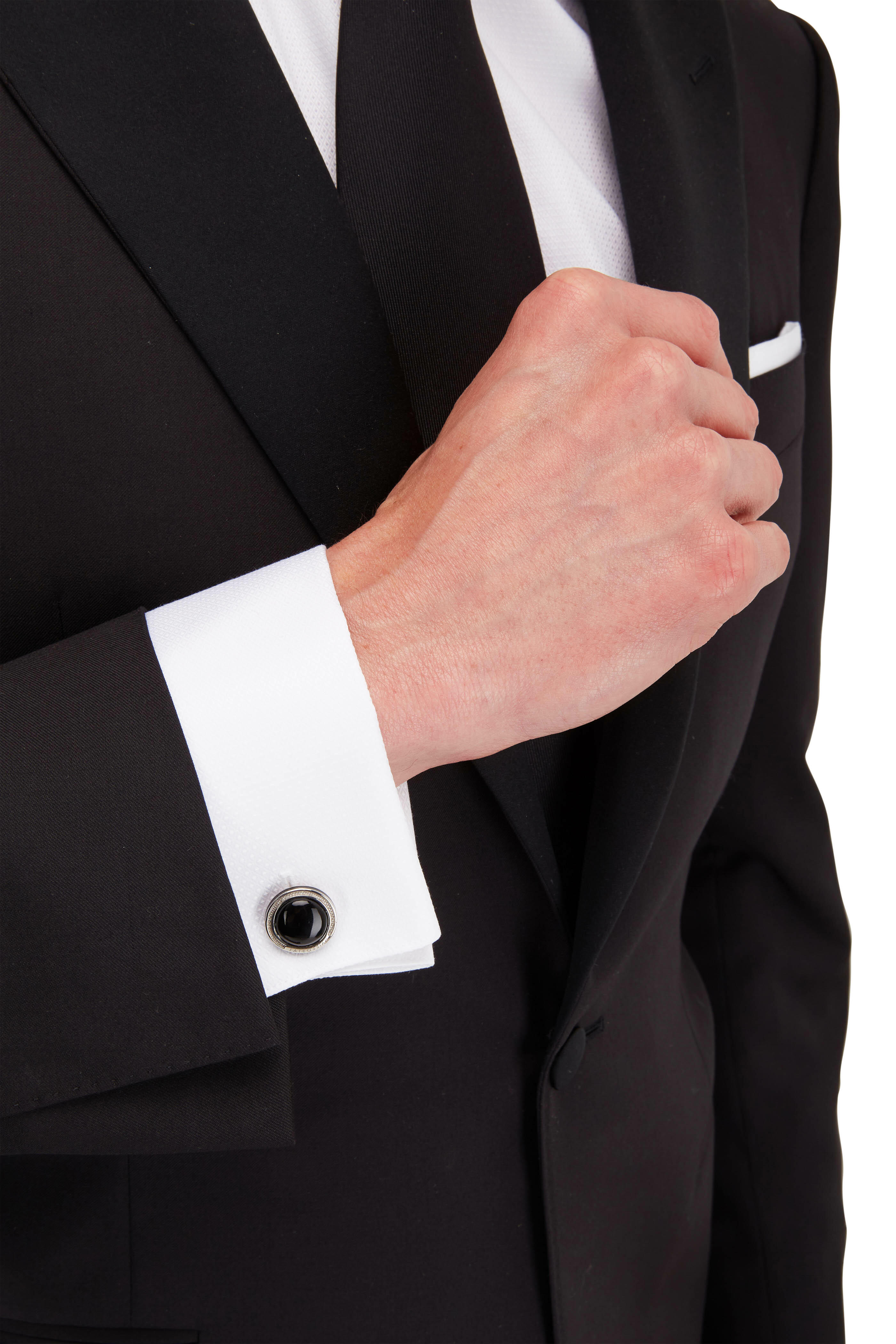 Tateossian - Black Onyx & Silver Round Cuff Links