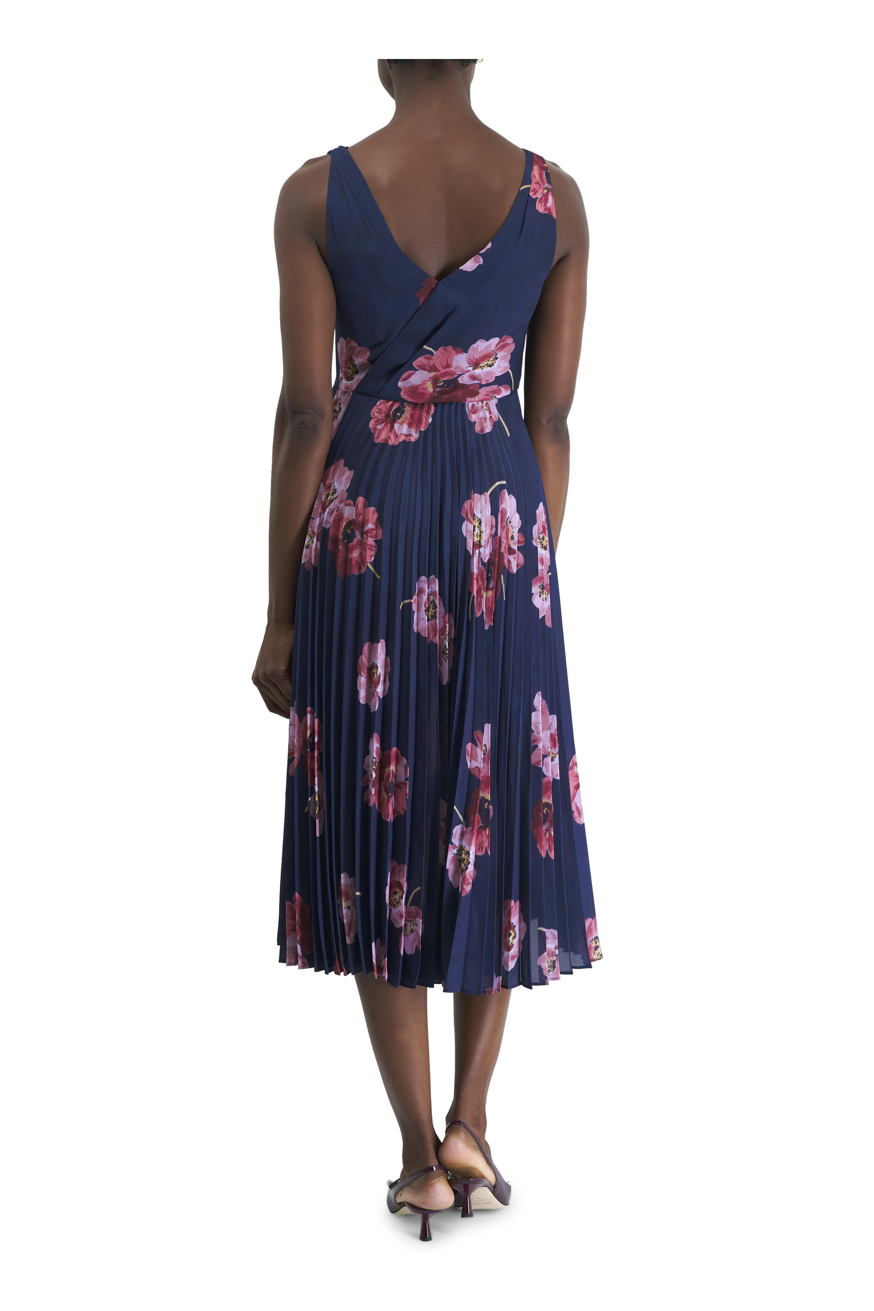 ヴィンス VINCE ワンピース ネイビー Vince - Marine Night Painted Poppy Pleated V-Neck Dress