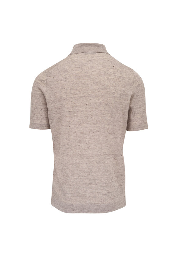Brunello Cucinelli Light Beige Linen & Cotton Polo Sweater - view 3
