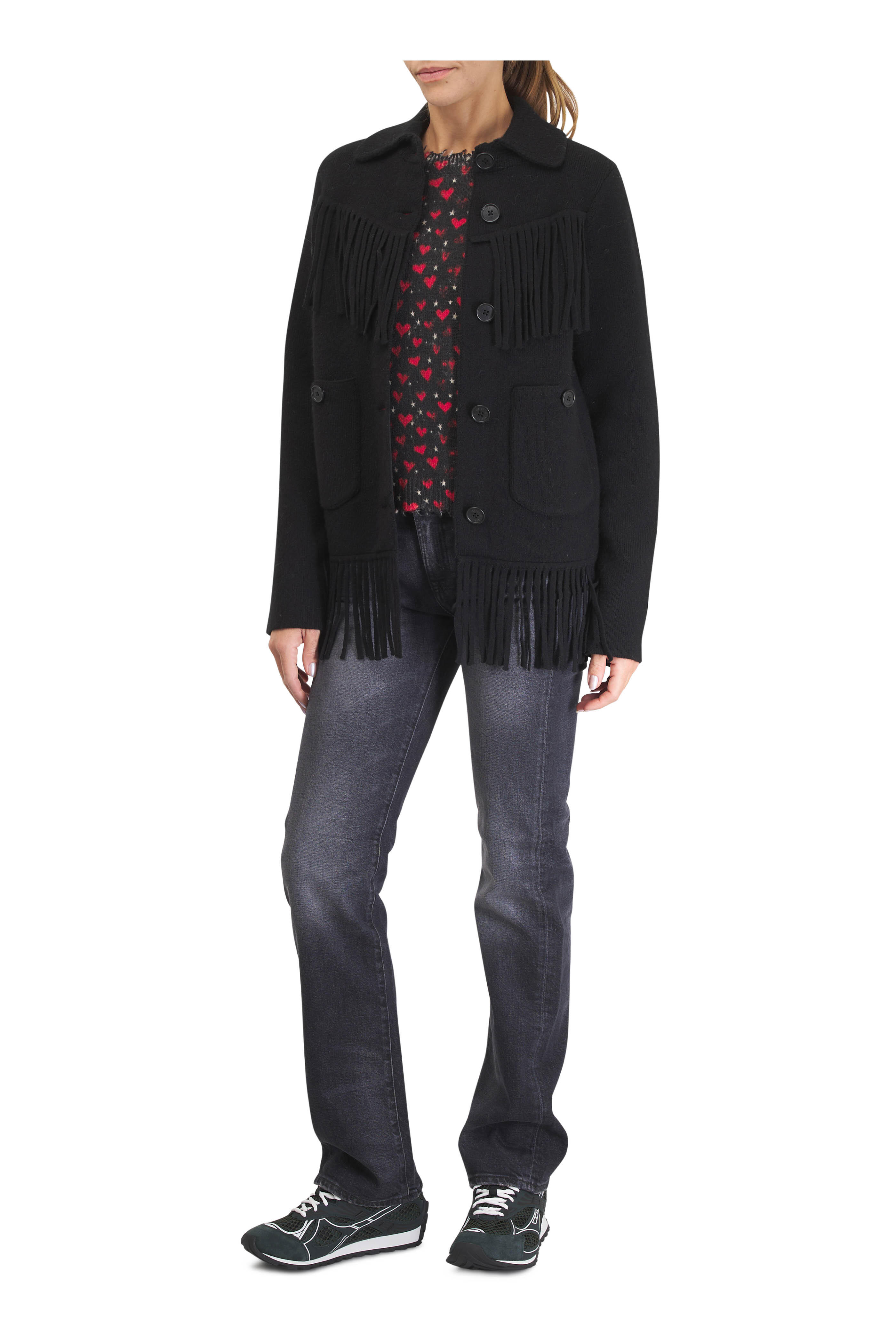 R13 - Black & Red Printed Relaxed Crewneck Sweater