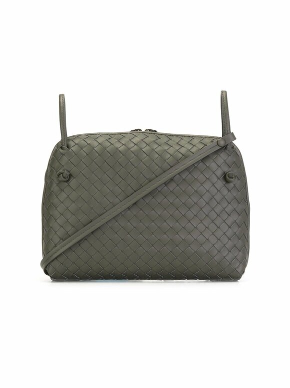 Bottega Veneta - Gray Intrecciato Leather Crossbody Bag