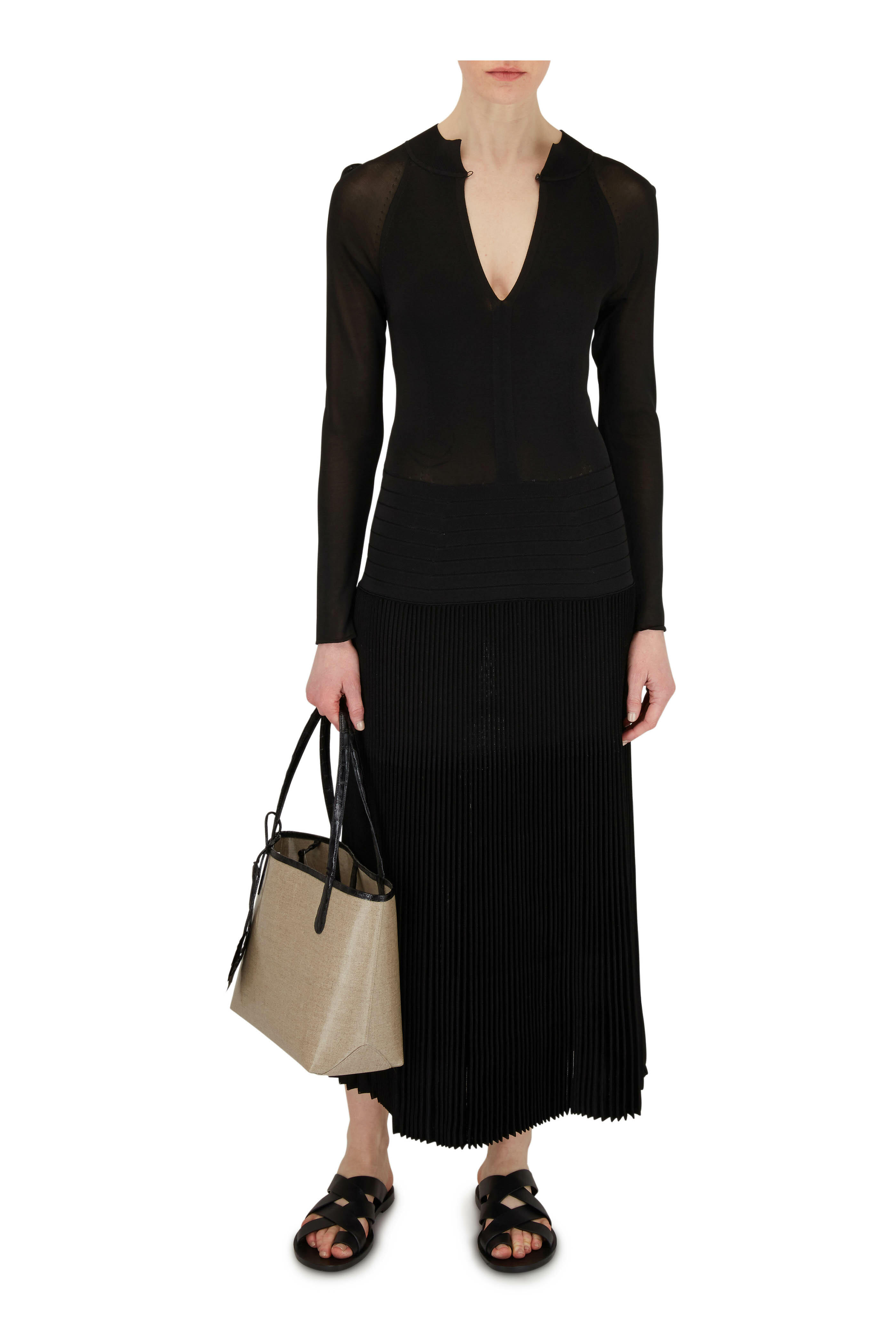 Jil Sander - Black Leather Double Criss-Cross Toe Flat Sandal