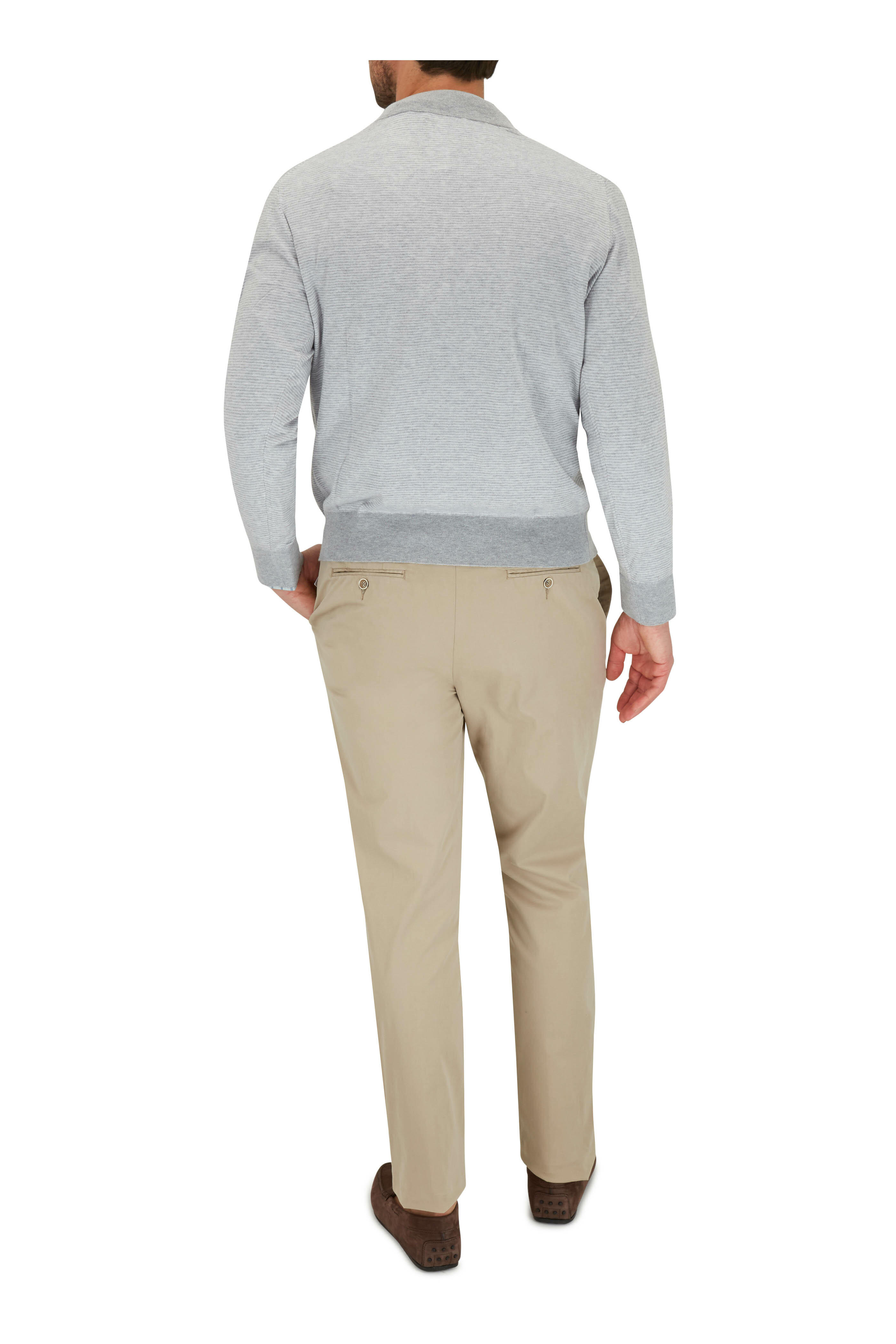 Peter Millar - British Gray Needle Stripe Quarter-Zip Pullover