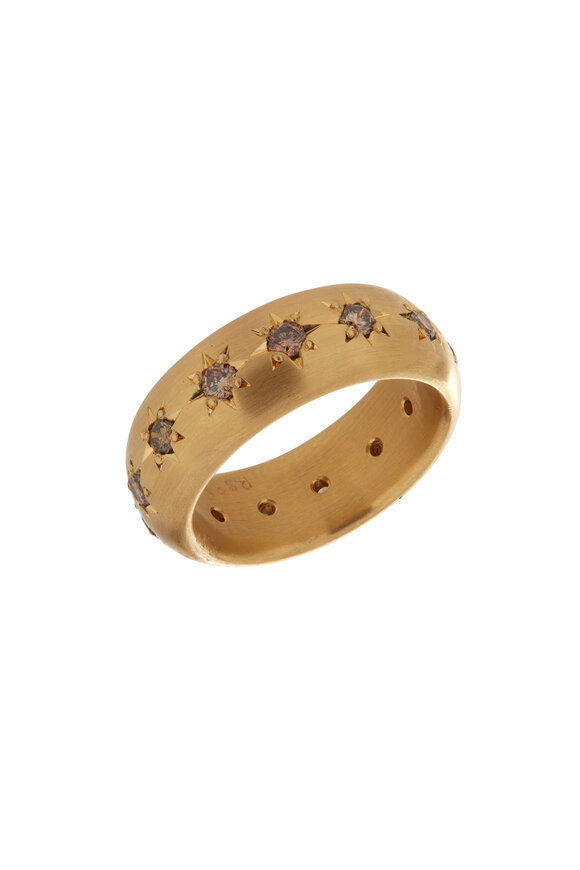 Caroline Ellen 20K Yellow Gold Wide Cognac Diamond Band