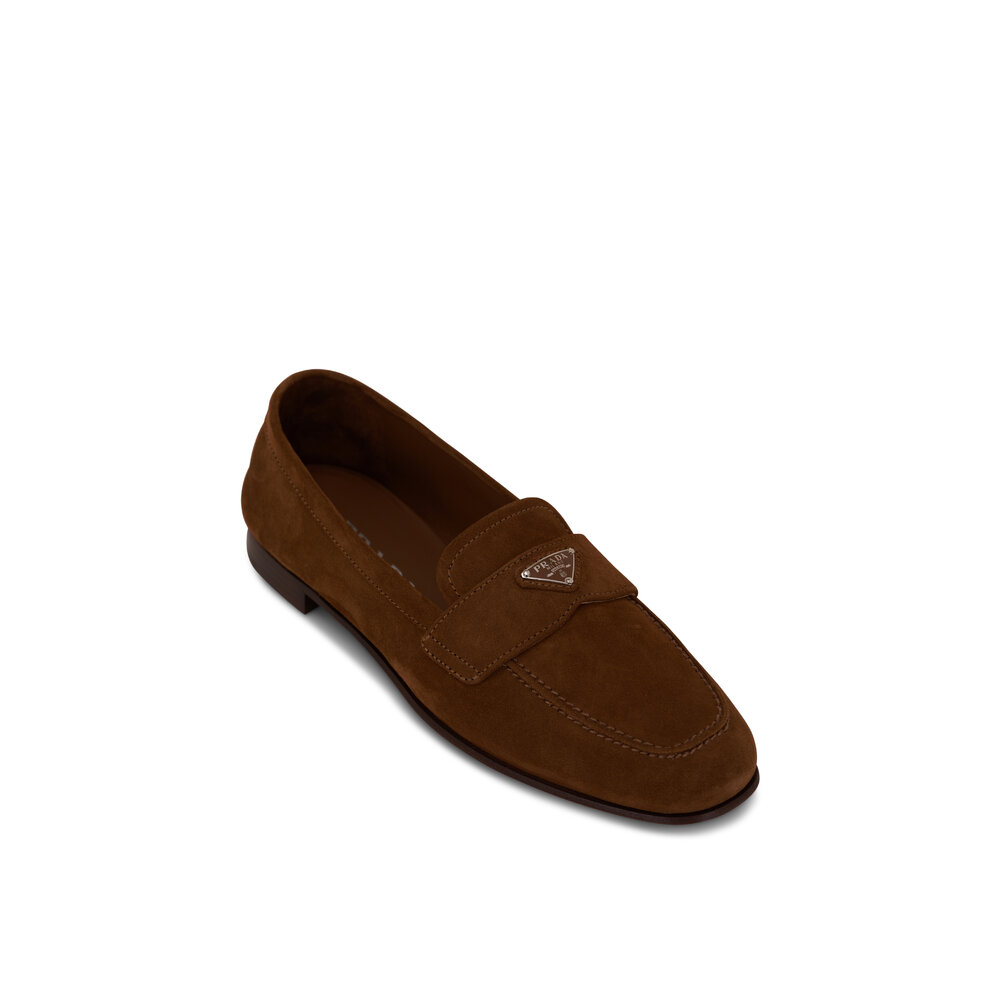 パンプス PRADA BROWN SUEDE MOCCASIN Prada Suede And Shearling Loafers | Brown | FARFETCH