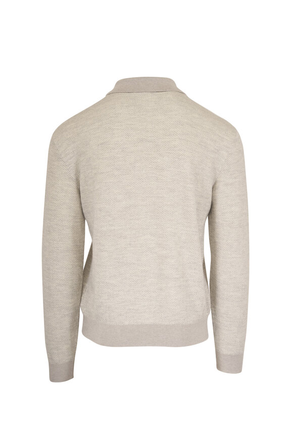 Ralph Lauren Purple Label Gray Cashmere Herringbone Knit Polo - view 2