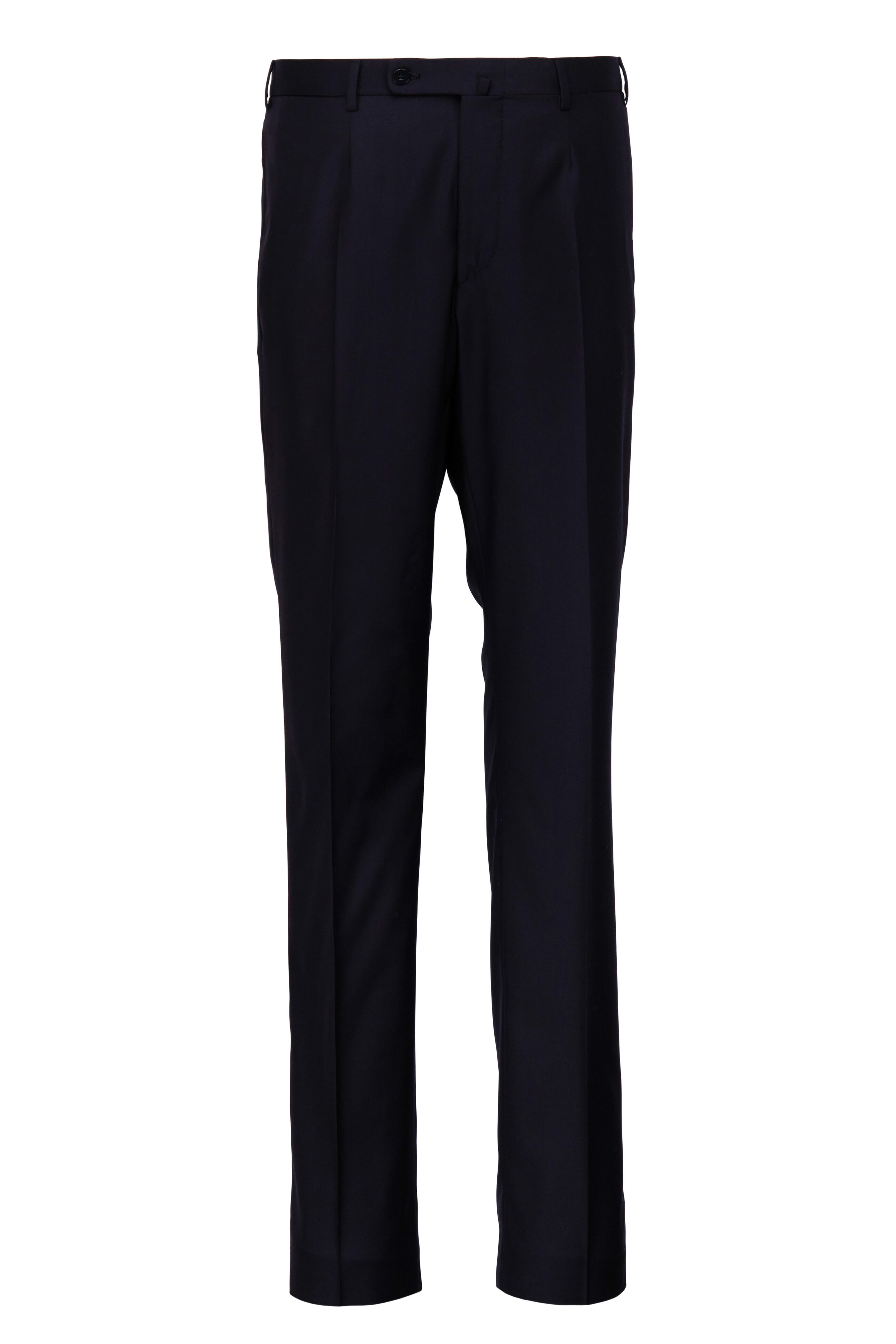 mens black wool dress pants Mens Classic Fit Solid Black Flat Front Wool Dress Pants, 52 main image 0
