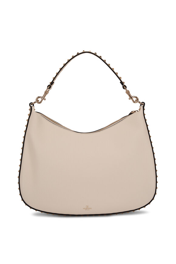 Valentino Garavani - Rockstud Ivory Grain Leather Hobo Bag