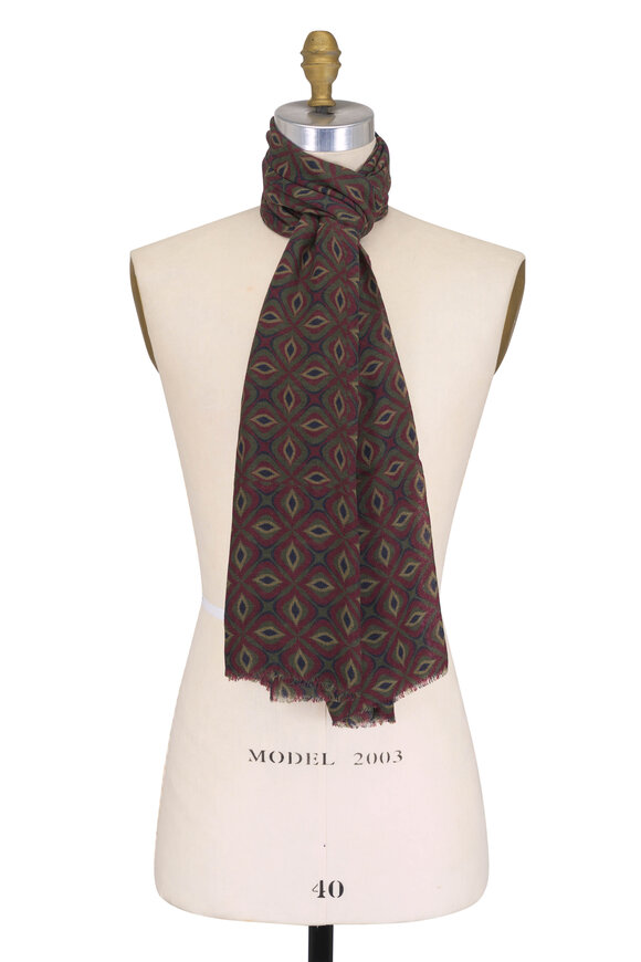 Chelsey Imports Burgundy Multi Geometric Print Wool Scarf