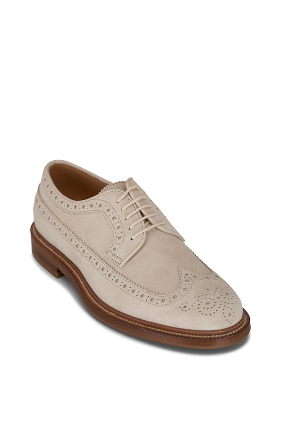 Brunello Cucinelli Brogue Longwing Milk Suede Derby Loafer