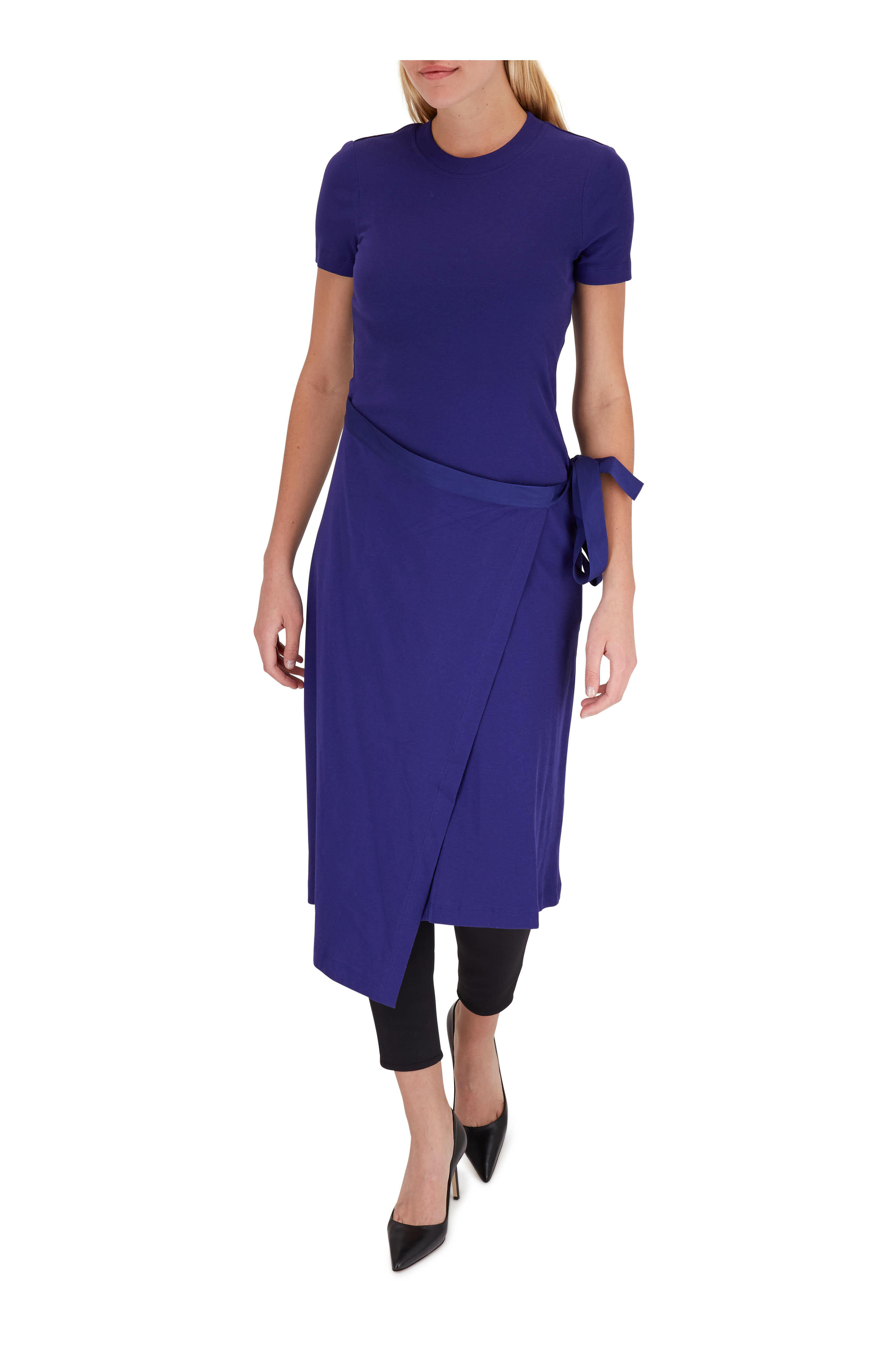 Rosetta Getty - Cobalt Micro Rib Apron Wrap T-Shirt Dress
