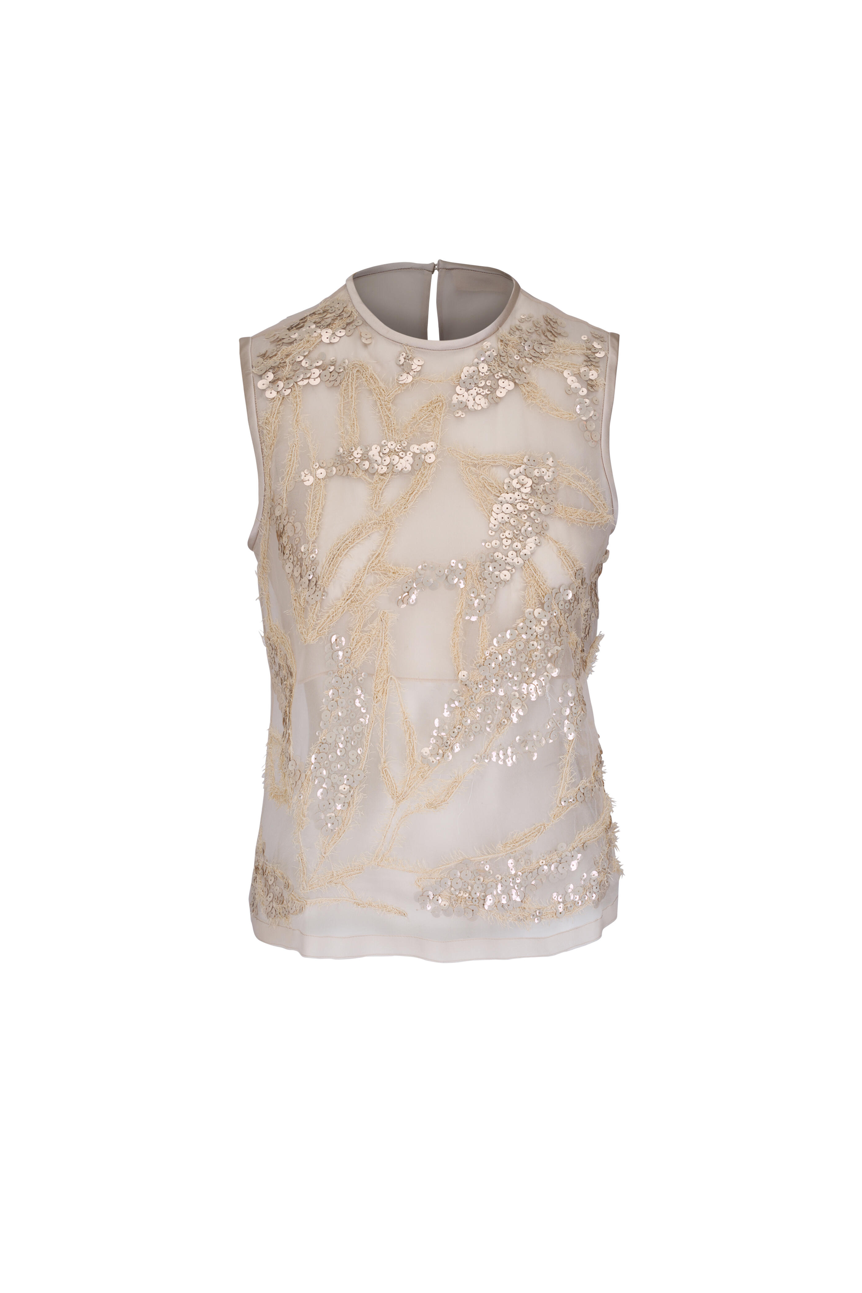 Brunello Cucinelli - Feather Paillette Embellished Sheer Silk Tank