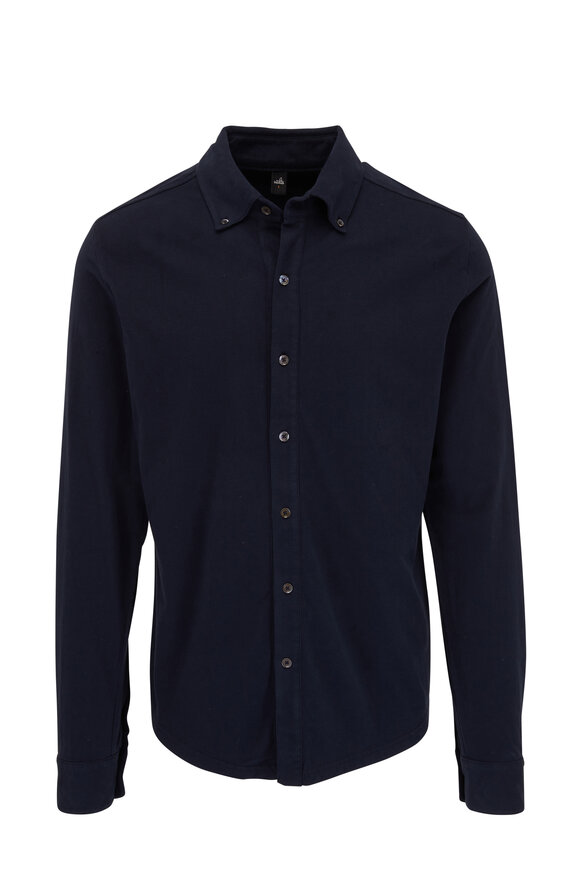 WAHTS - Fleming Navy Jersey Button Down Shirt