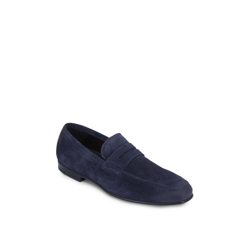 Saks Fifth Ave Blue Suede Loafers ITALY Men\'s 9.5M saks fifth avenue mens shoes products for sale | eBay main image 4
