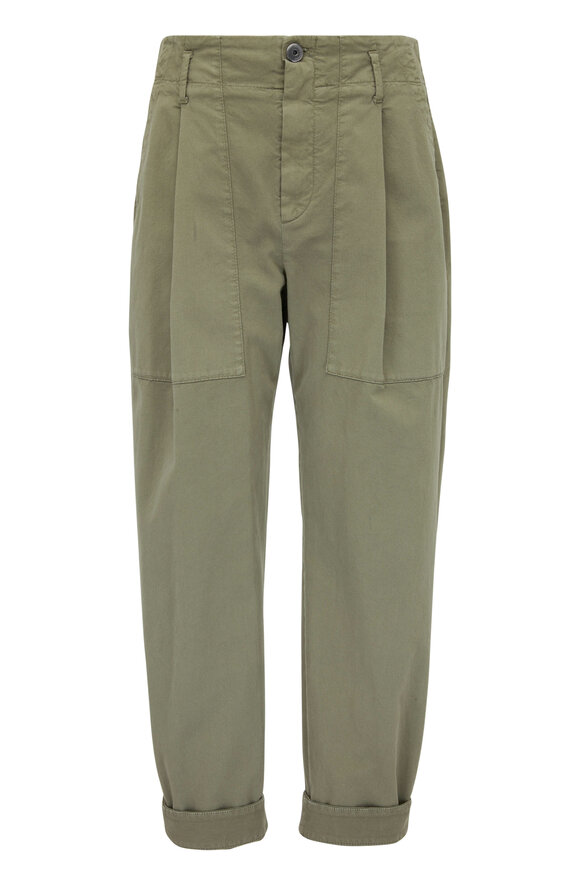 Brunello Cucinelli - Olive Green Garment Dyed Pleated Pant