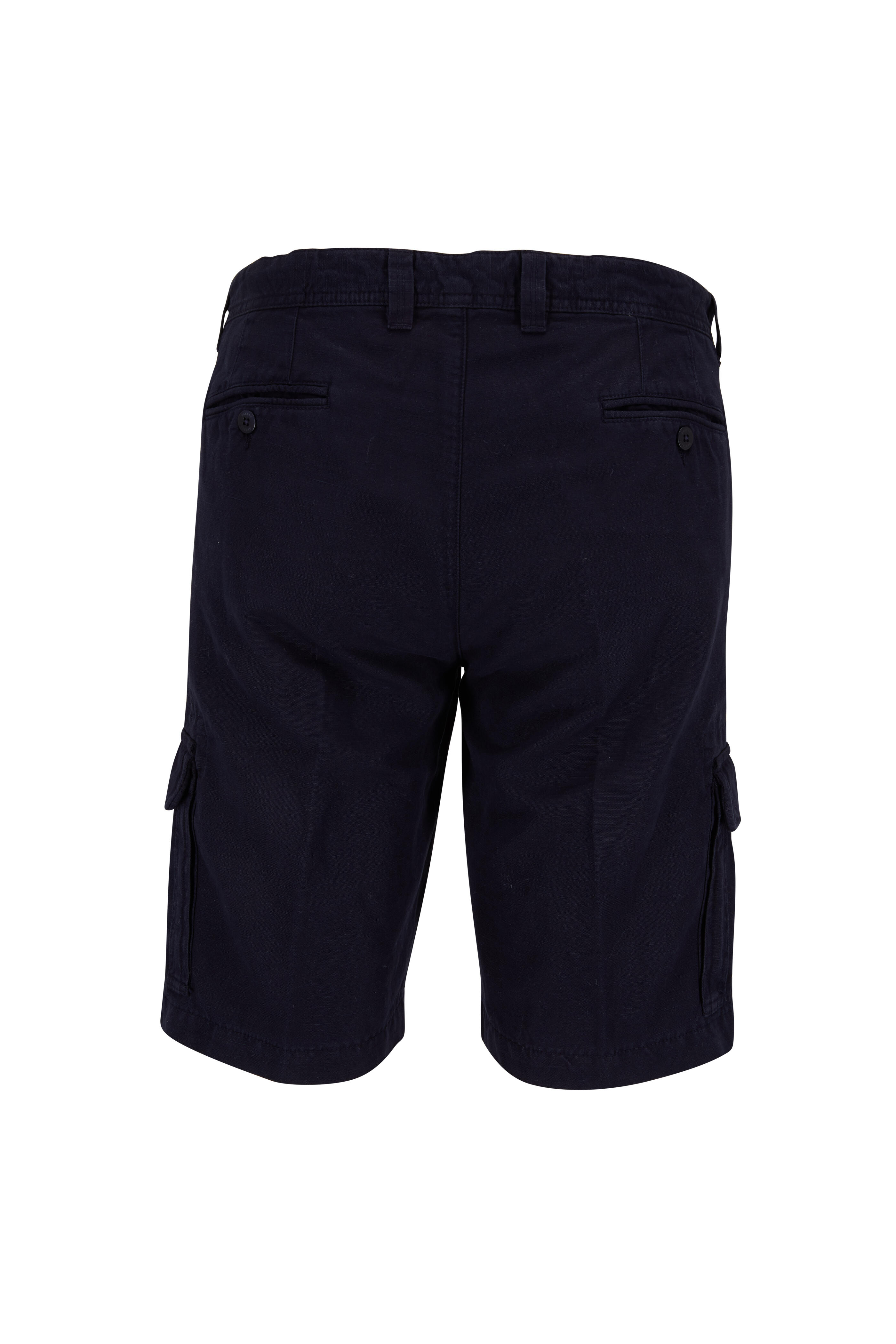 04651/ - Navy Blue Cotton & Linen Cargo Shorts