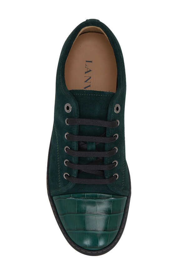 Lanvin - Green Suede & Croc Embossed Cap Toe Sneaker