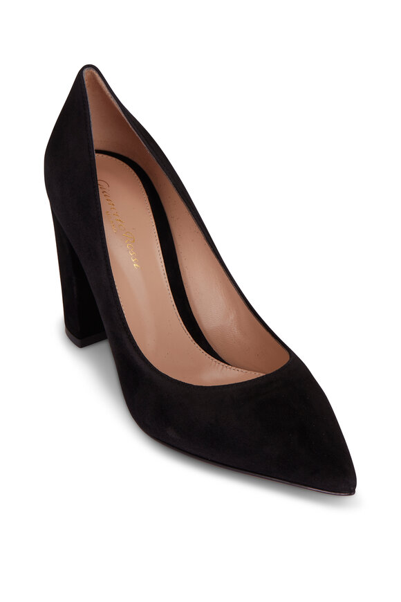 Gianvito Rossi - Piper Black Suede Block Heel Pump, 85mm