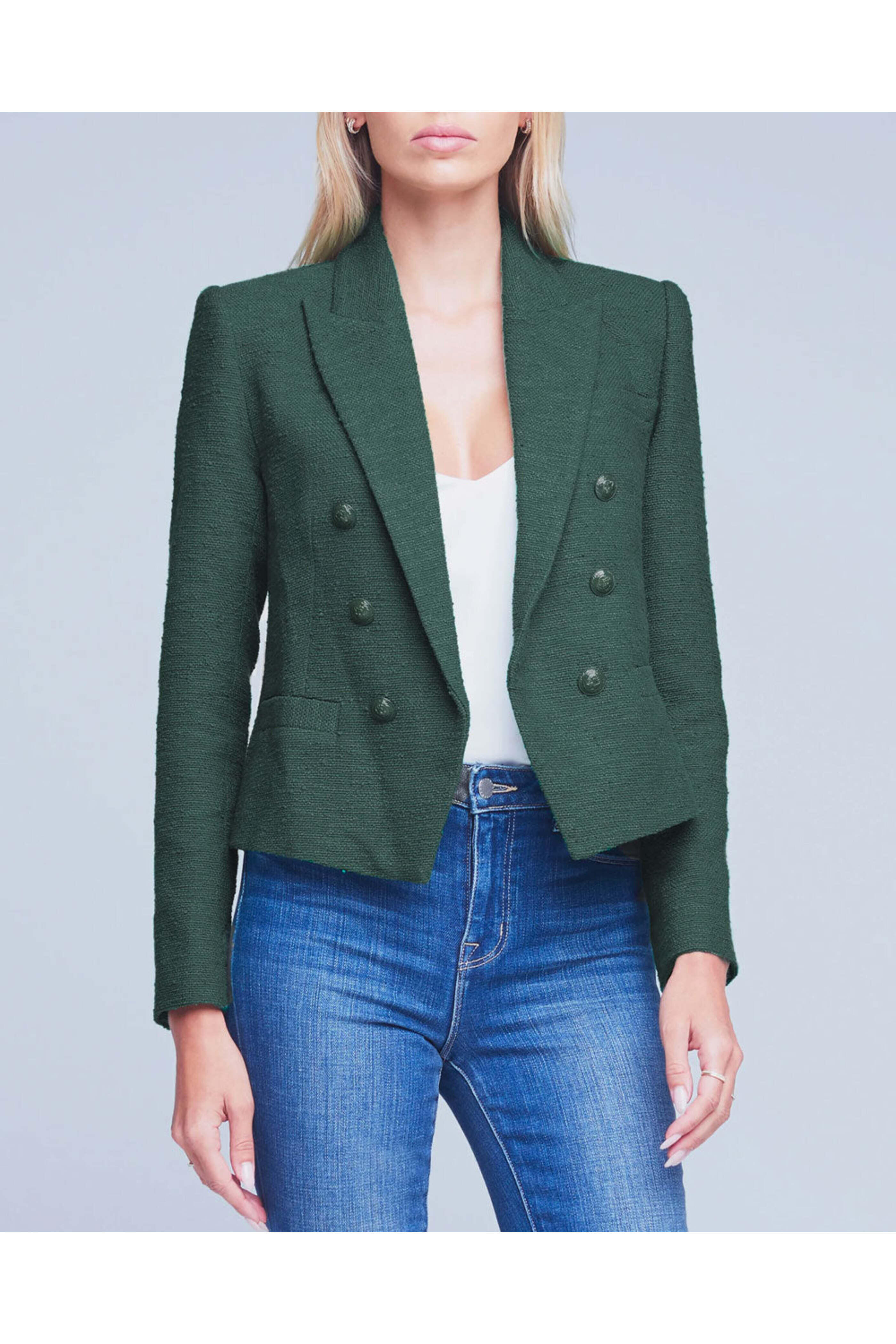 L'Agence - Clover Green Boucle Cropped Brooke Blazer