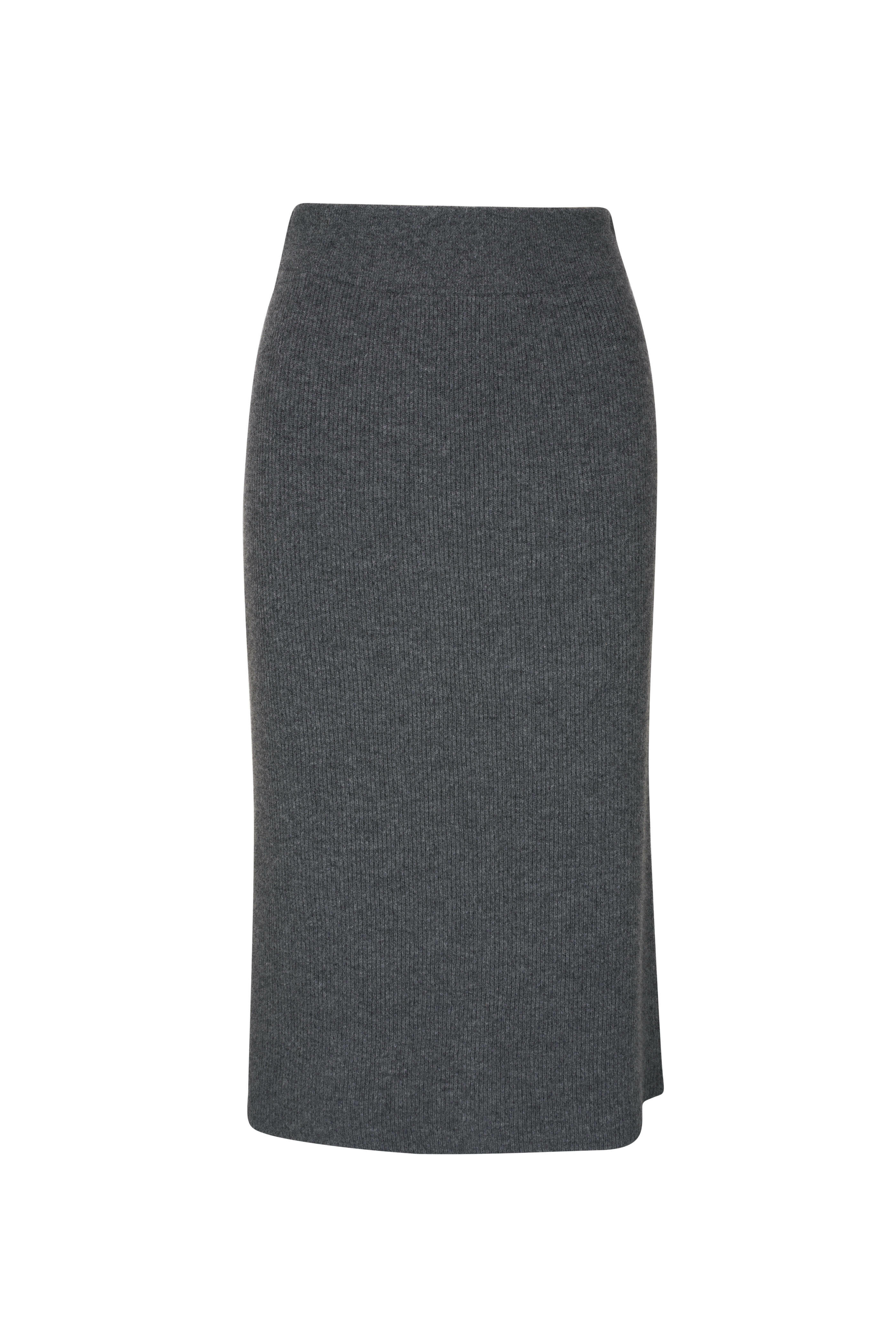 Brunello Cucinelli - Gray Side Slit Midi Skirt | Mitchell Stores