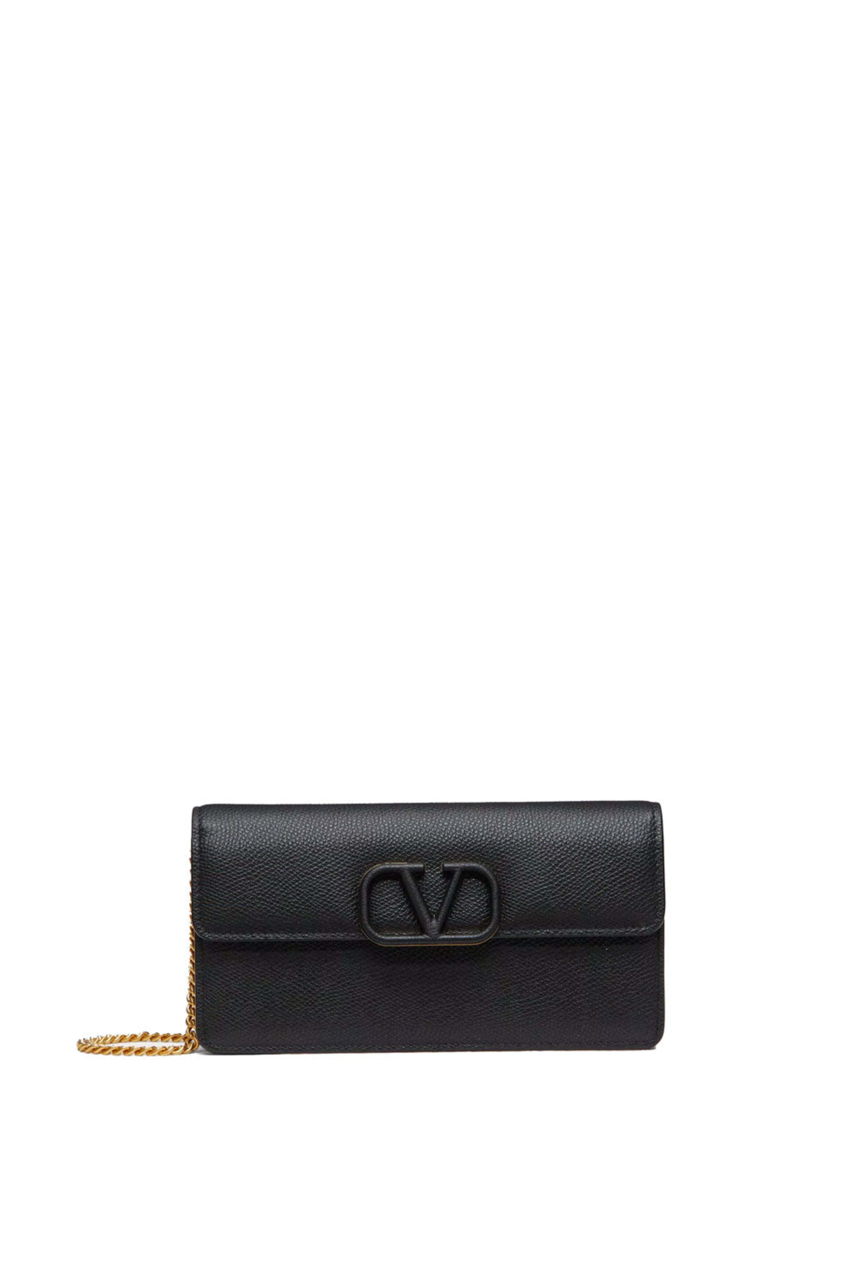 Valentino Garavani - VLogo Signature Grainy Calfskin Wallet With Chain