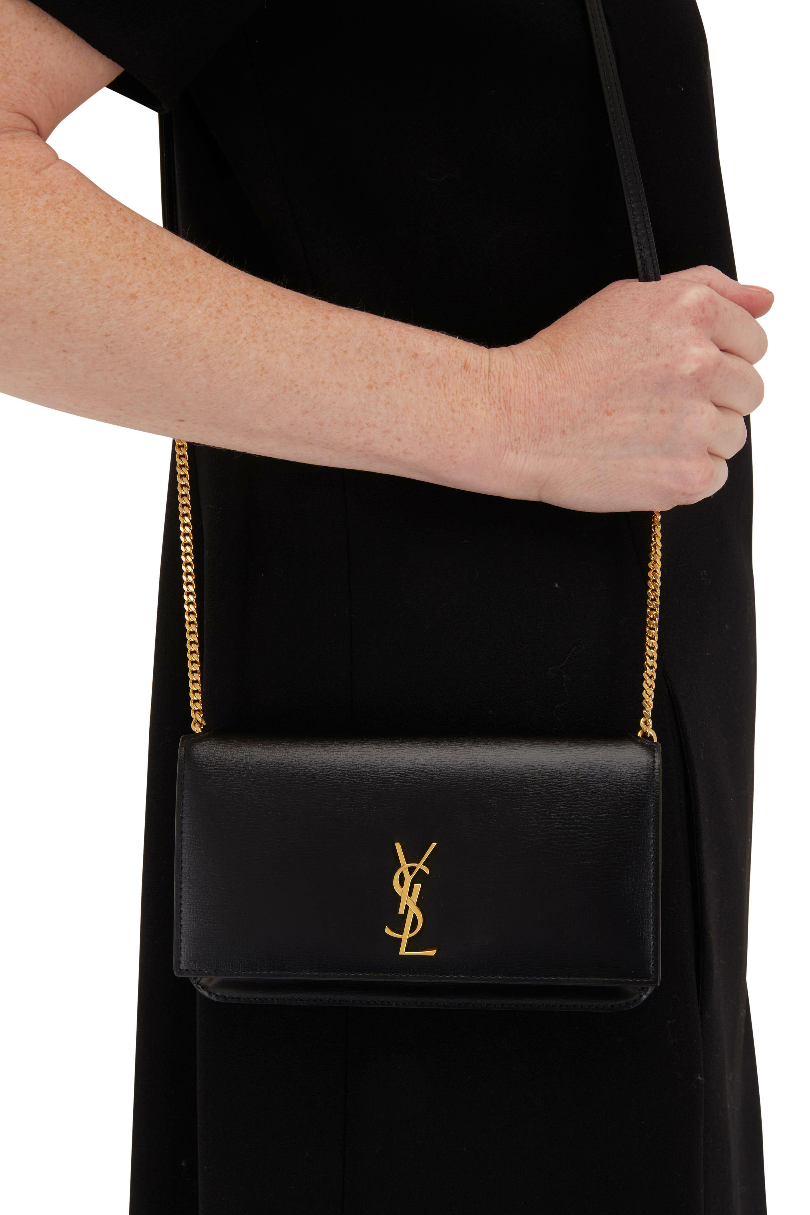 Saint Laurent Ysl Smooth Leather Clutch Belt Bag In Black