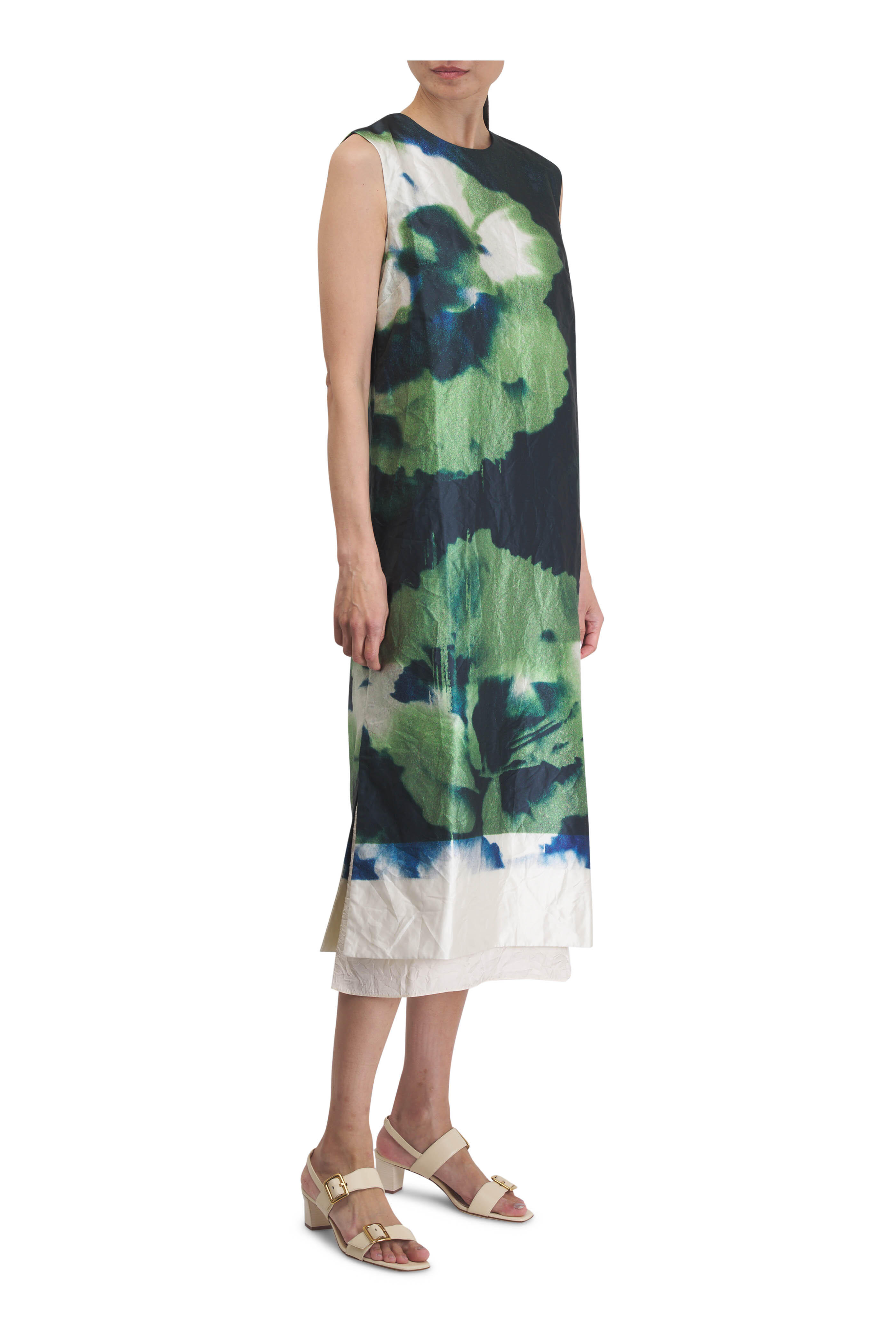 Erdem - Green Carnation Print Textured Satin Midi Dress