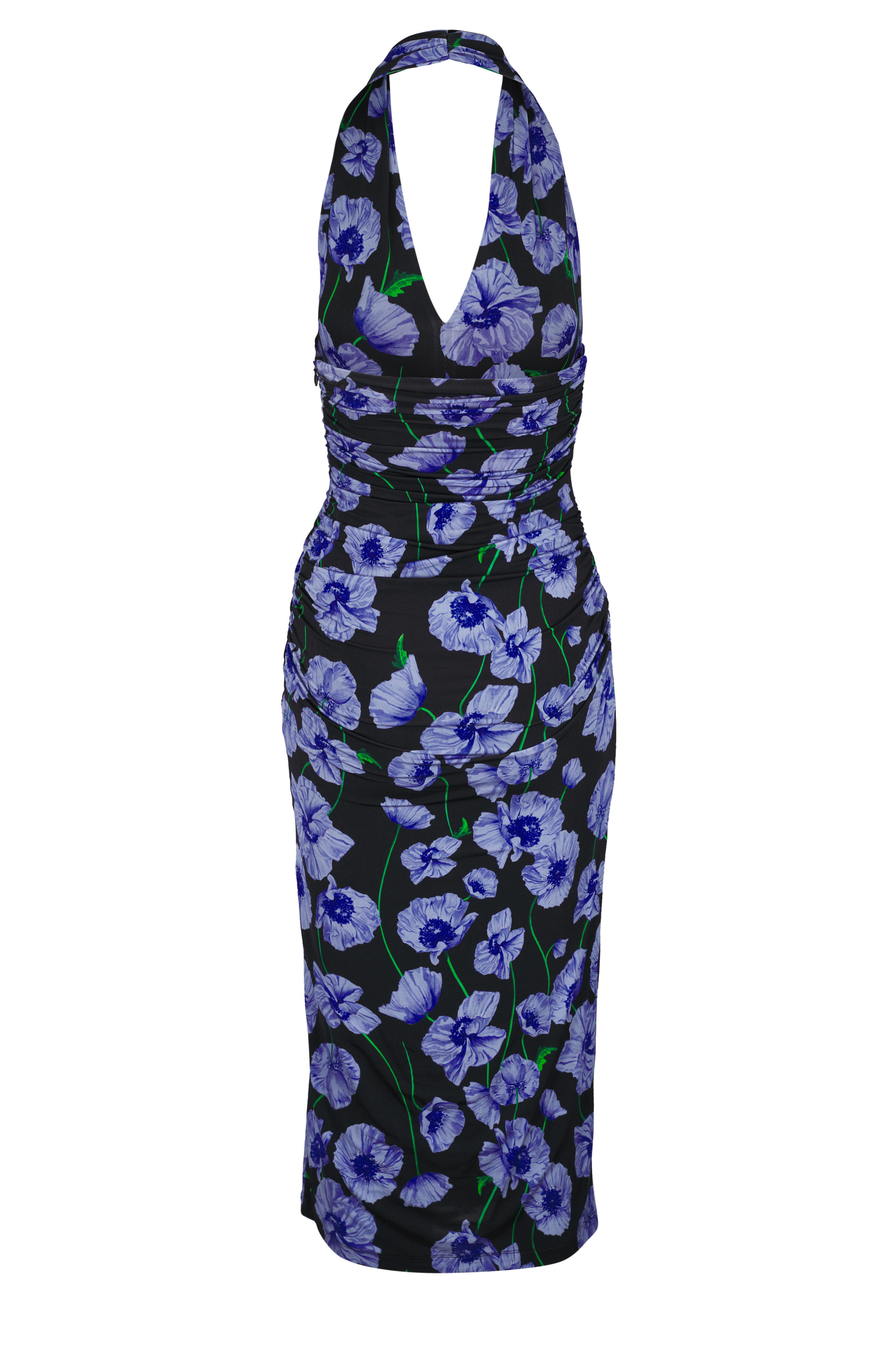 Carolina Herrera - Black Floral Gathered Waist Midi Dress