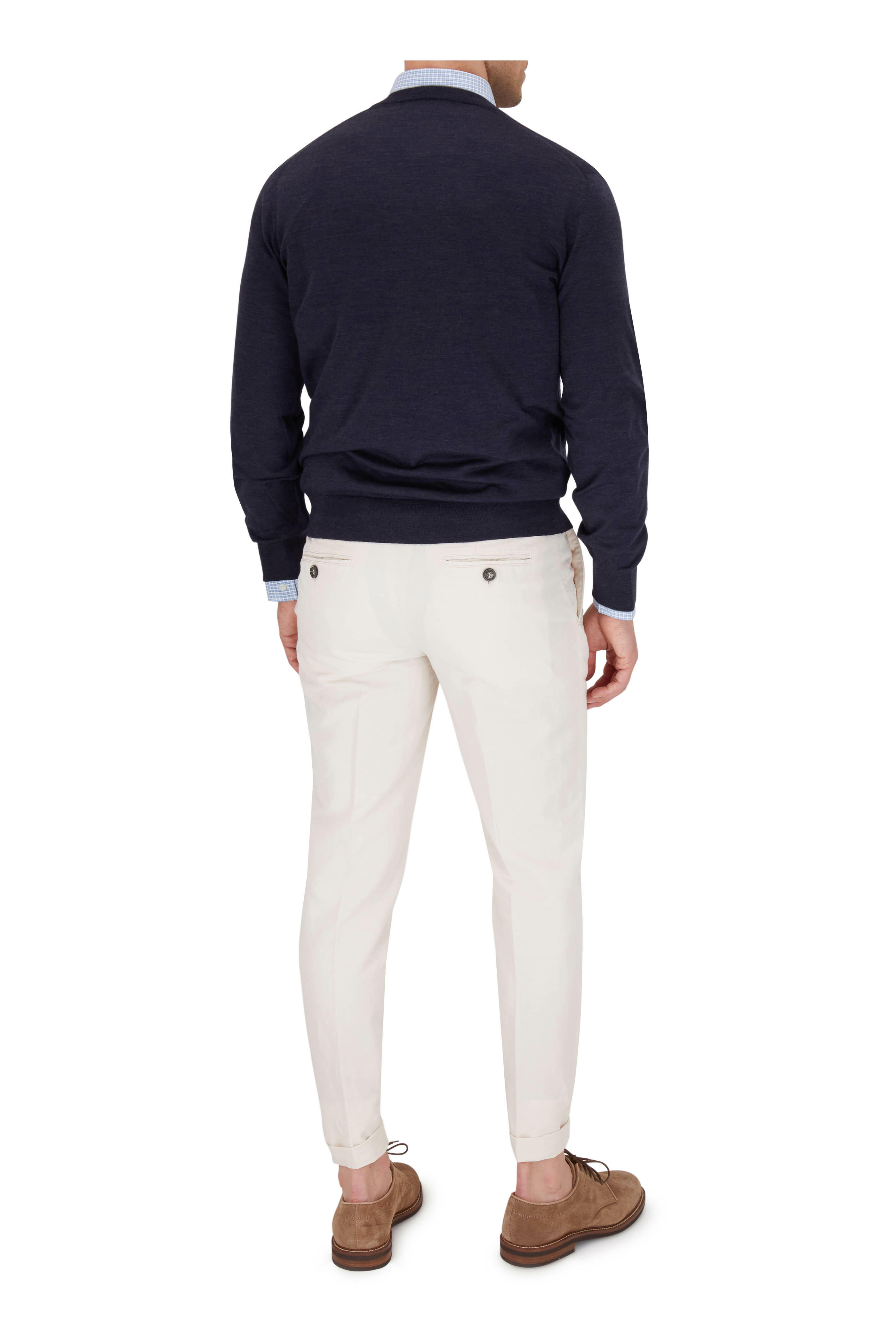 【送料&関税込】Brunello Cucinelli White Cotton Pants Brunello Cucinelli - Snow White Cotton Gabardine Pant