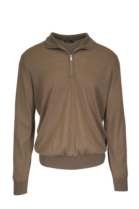 Zegna - Green High Performance Wool Quarter Zip Pullover