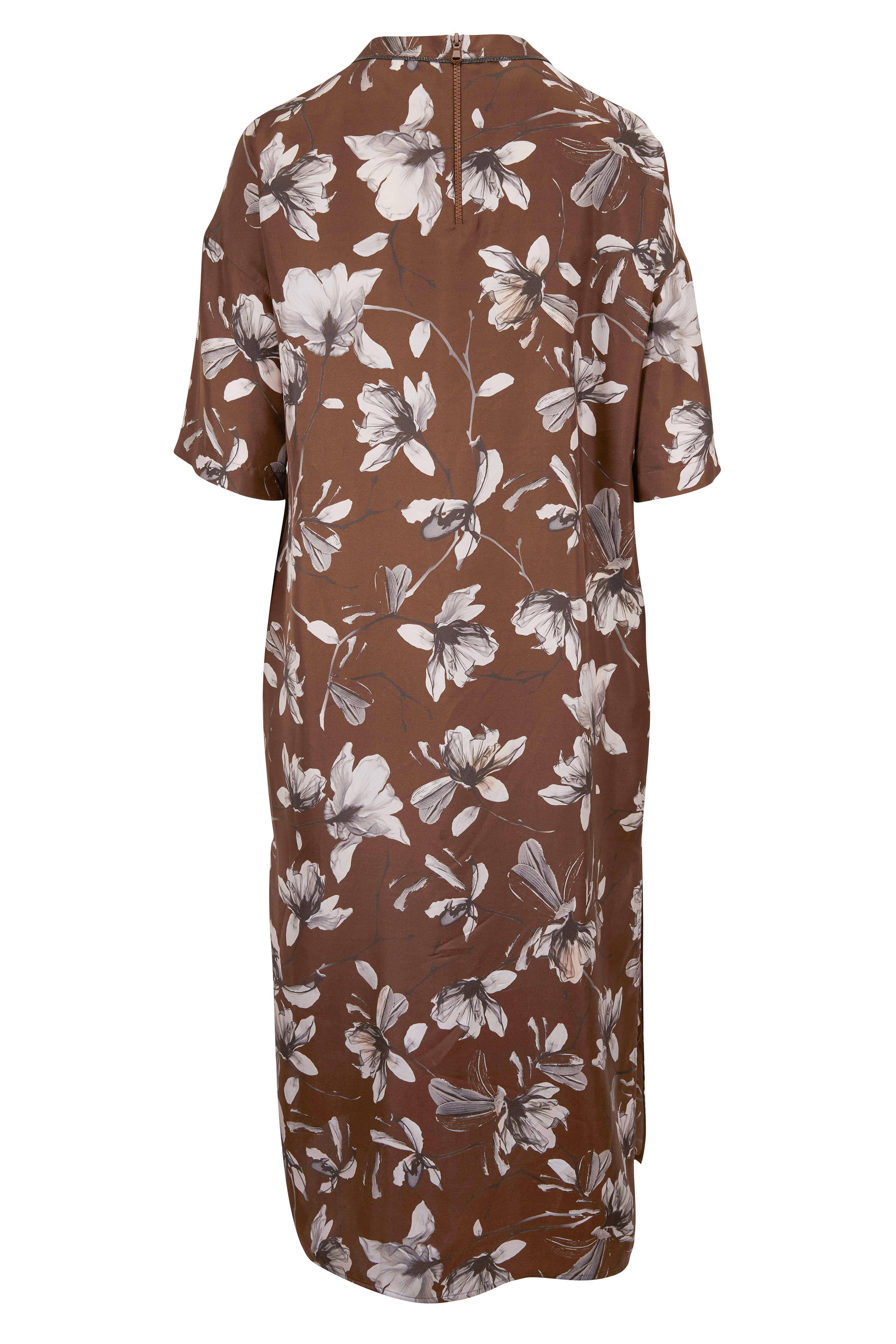 Brunello Cucinelli - Brown & Gray Silk Floral Print Short