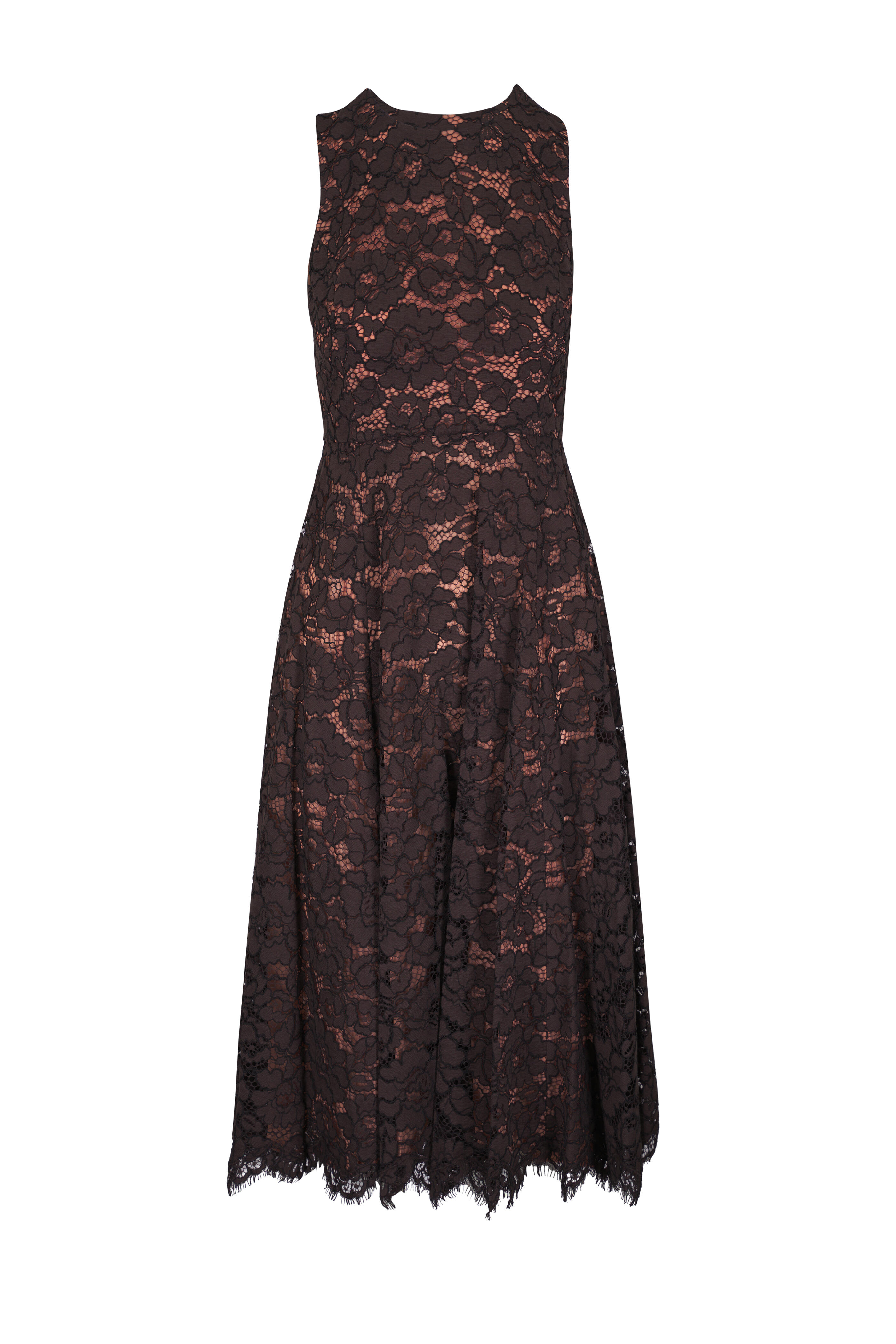 Michael Kors Collection - Dance Floral Lace Chocolate Midi Dress