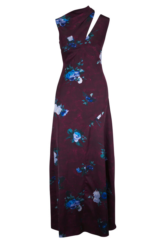 Erdem Abstract Rose Print Cutout Satin Gown