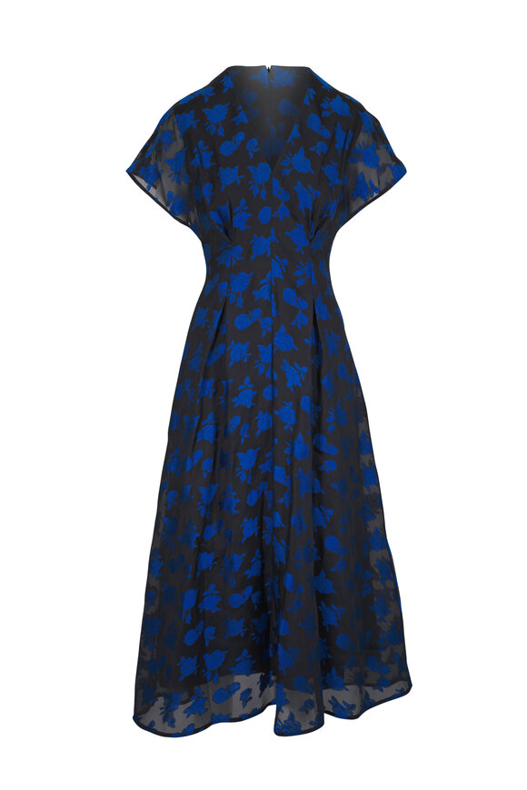 Lela Rose Cornflower Rose Jacquard A-Line Midi Dress