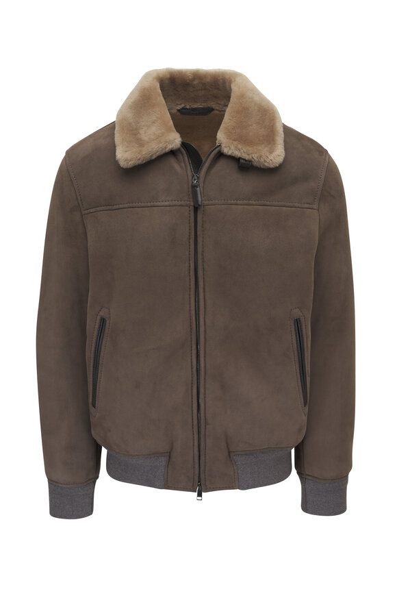 Brioni Avaitor Brown Suede Shearling Jacket 