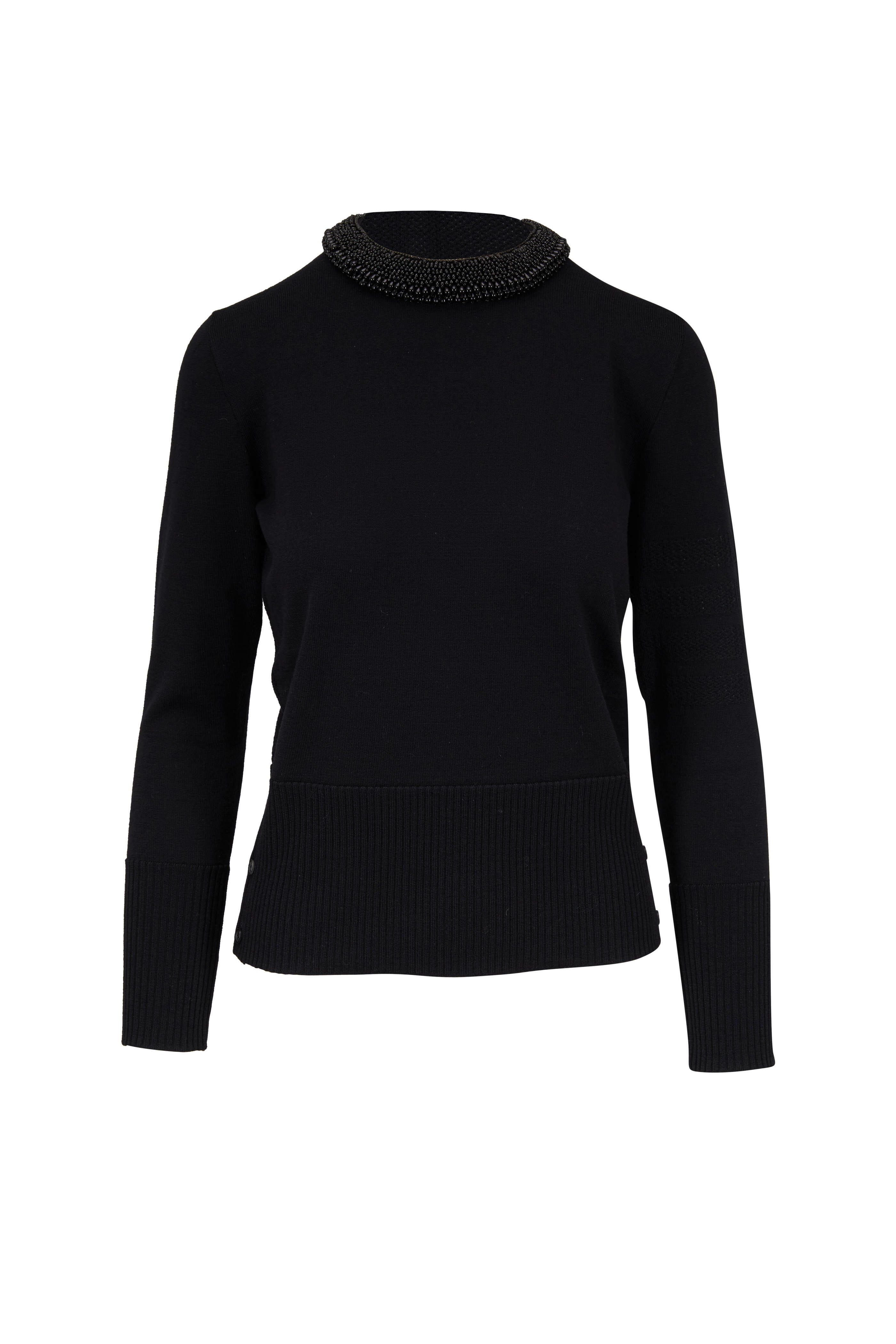 Thom Browne - Black Pearl Trim Crewneck Sweater