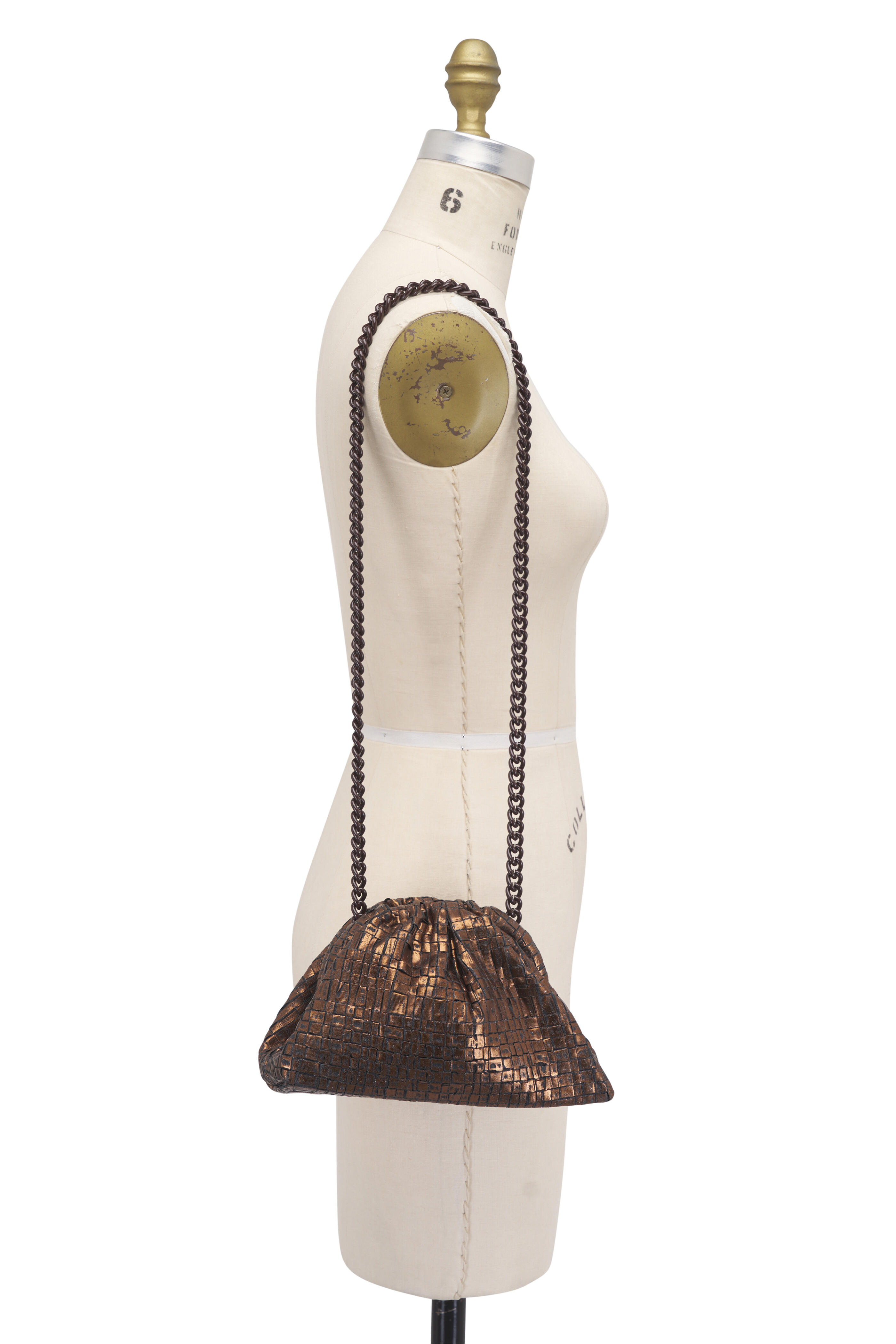 Maria La Rosa - Mini Game Bronze Laminated Woven Ribbon Clutch