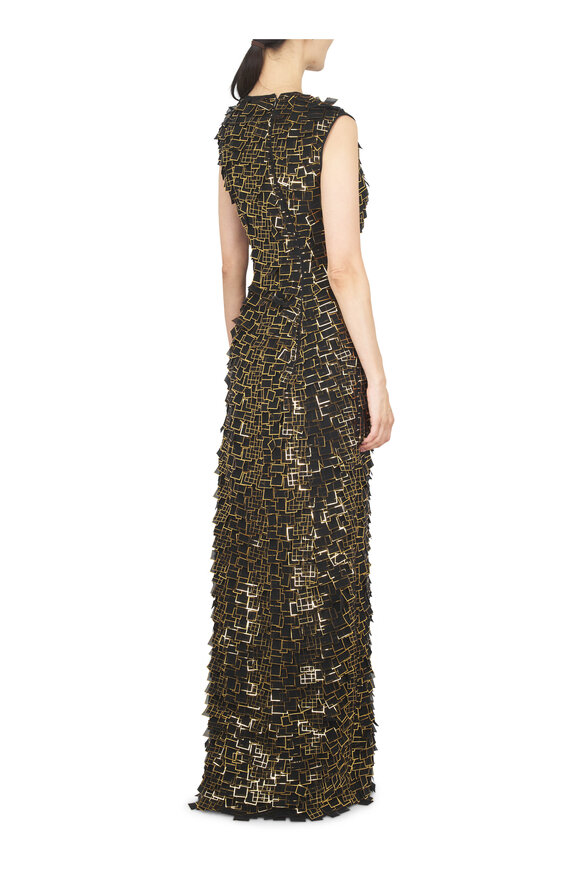 Akris Black & Gold Frame Tile Organza Column Gown - view 4