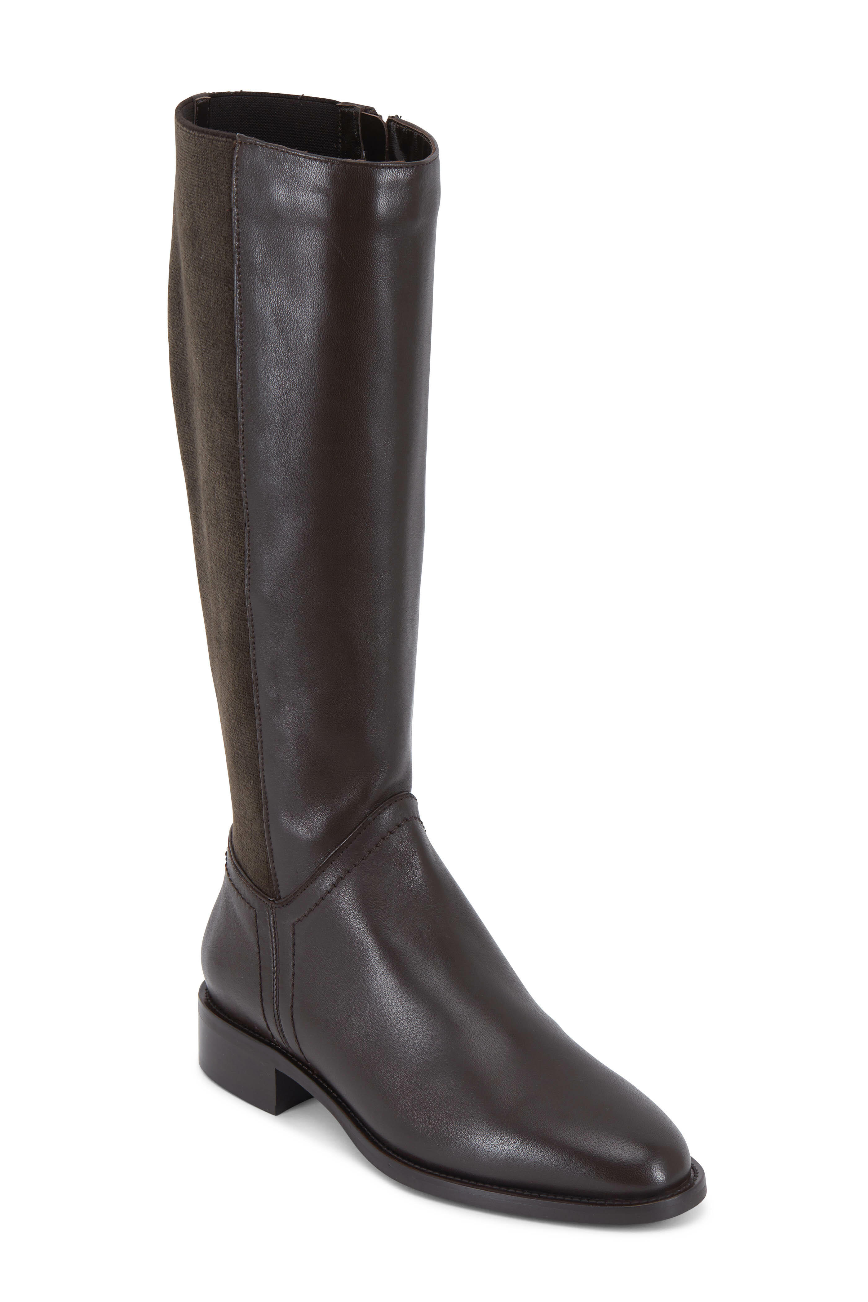 Aquatalia Nia Espresso Leather Stretch Cashmere Tall Boot